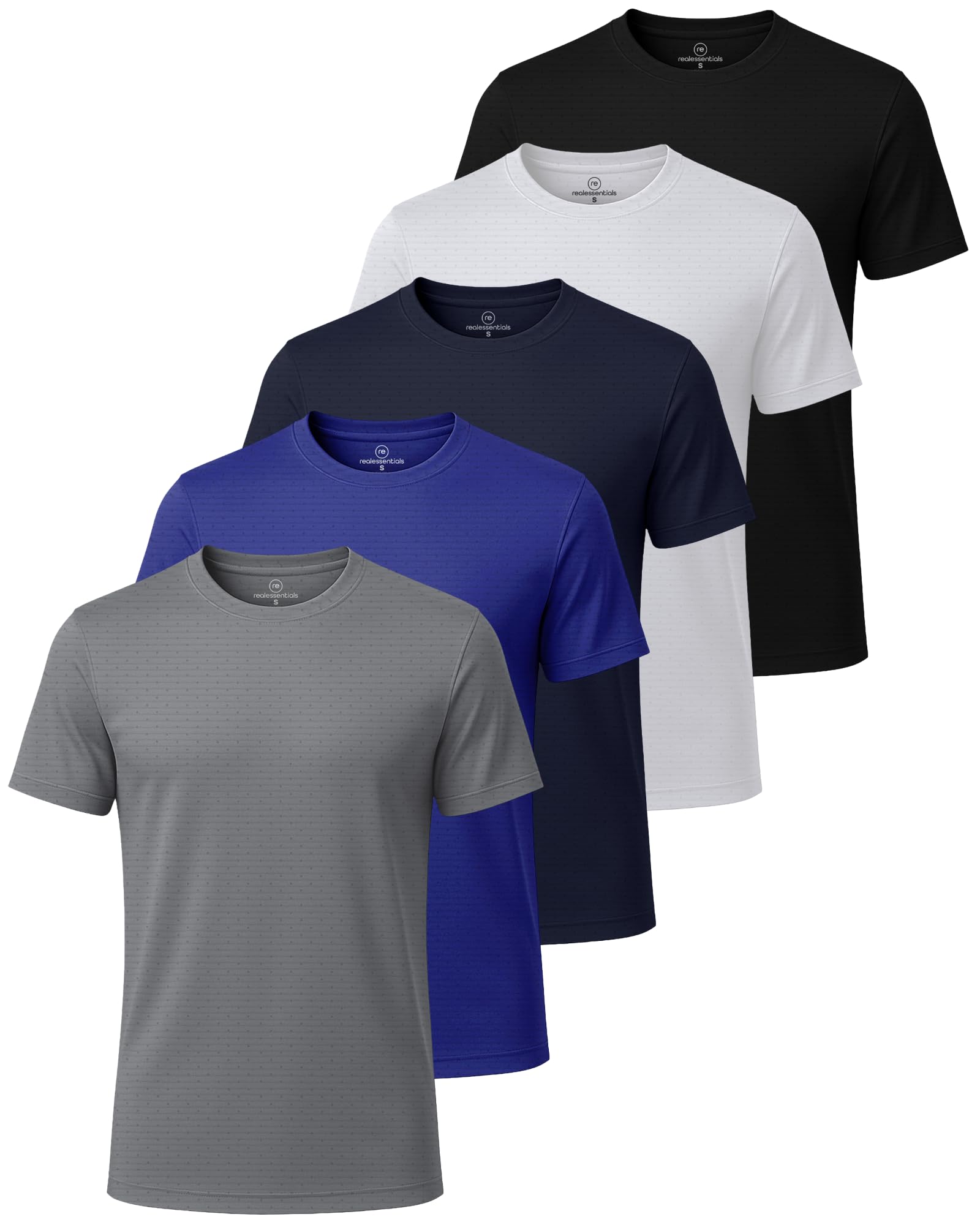 5 Pack Men's Dry Fit Short Sleeve Crew T Shirts Gym Tees Athletic Workout | Breeze Tech, Cooling Moisture Wicking Breathable, Soft Casual Workout, Running Hiking Exercise Soccer