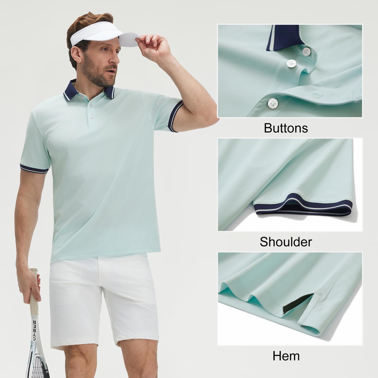 M MAELREG Golf Shirts for Men Short Sleeve with Contrast Collar & Cuffs Performance Dry Fit Stretch Solid Casual Polo Shirts