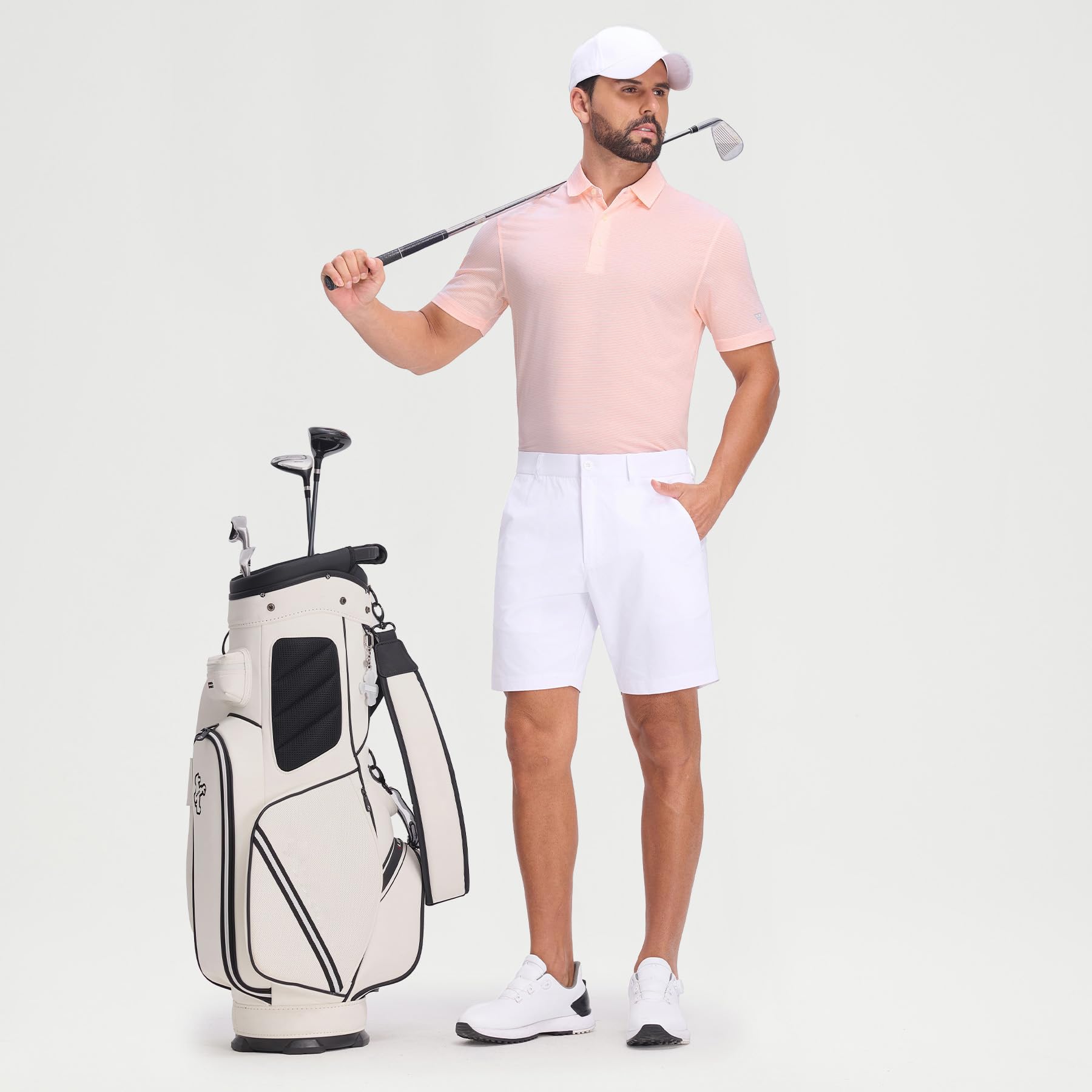 M MAELREG Men's Jacquard Stripe Golf Shirts Quick Dry Performance Short Sleeve Moisture Wicking Polo Shirt for Men