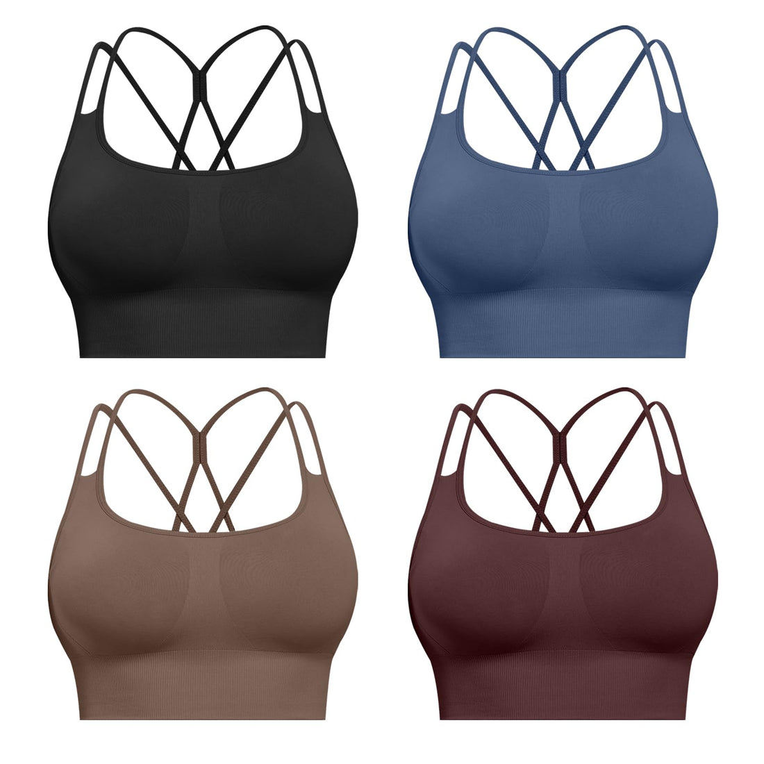 CHRLEISURE Sports Bras for Women, 4 Packs Padded High Support Workout Yoga Seamless Criss-Cross Racerback Bras