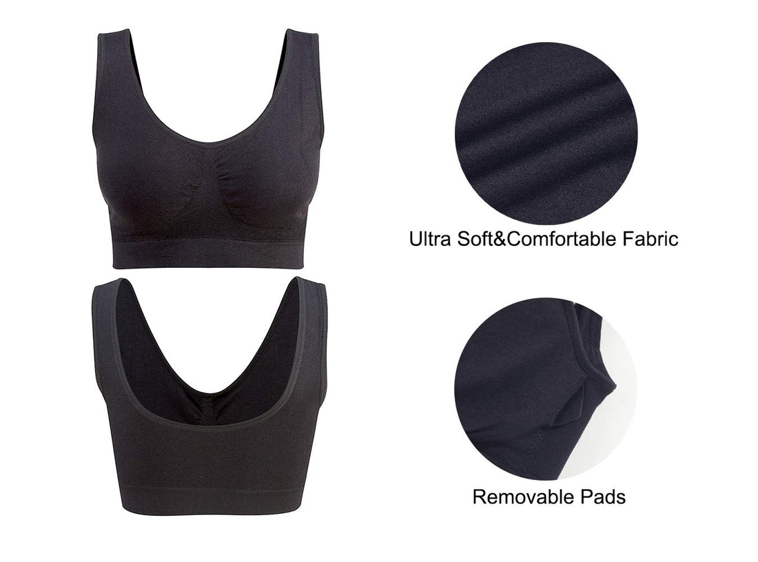 Lemef 3-Pack Seamless Sports Bra Wirefree Yoga Bra with Removable Pads for Women