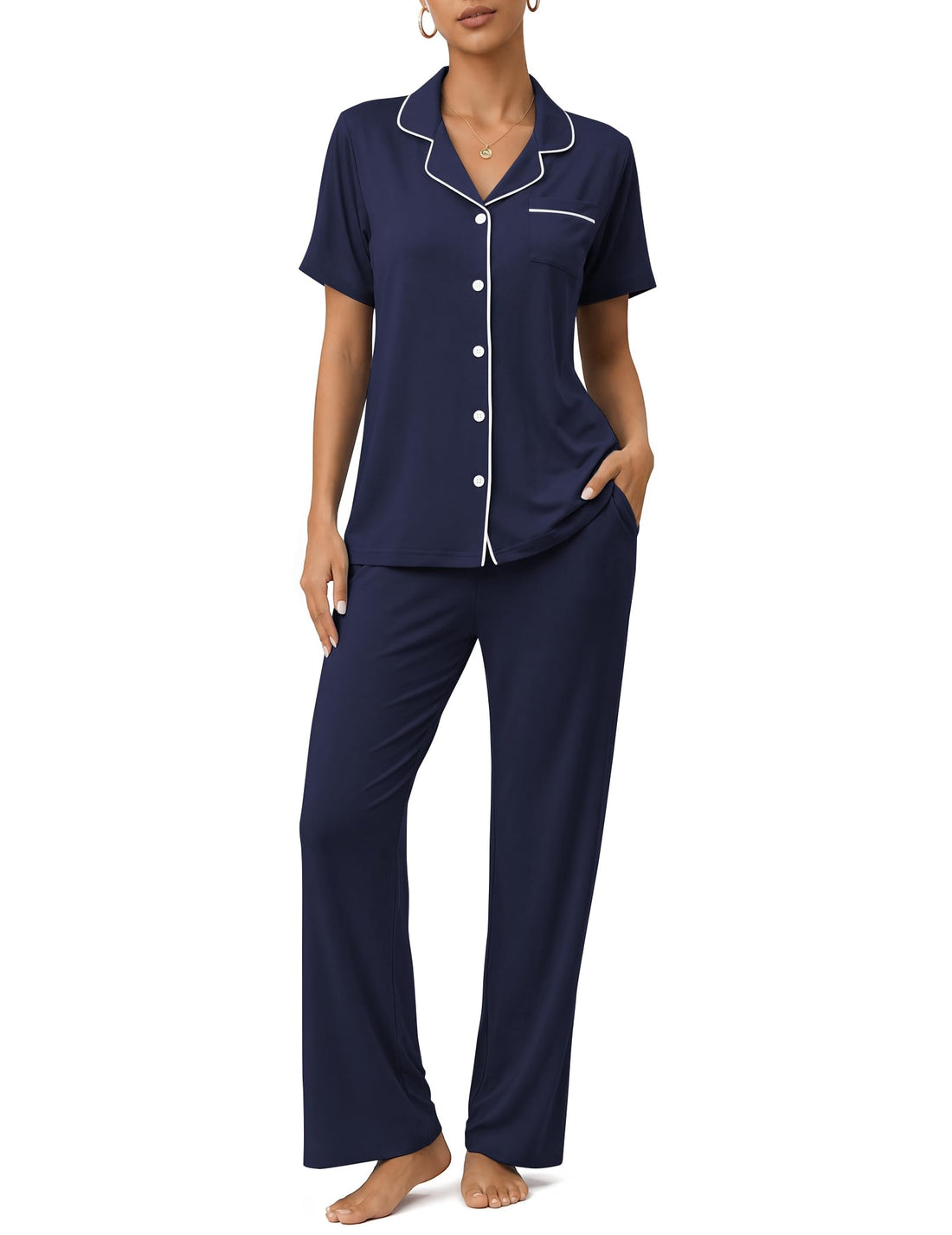 Womens Pajamas Sets 2 Piece Button Up Pj Sets Short Sleeve with Long Pant