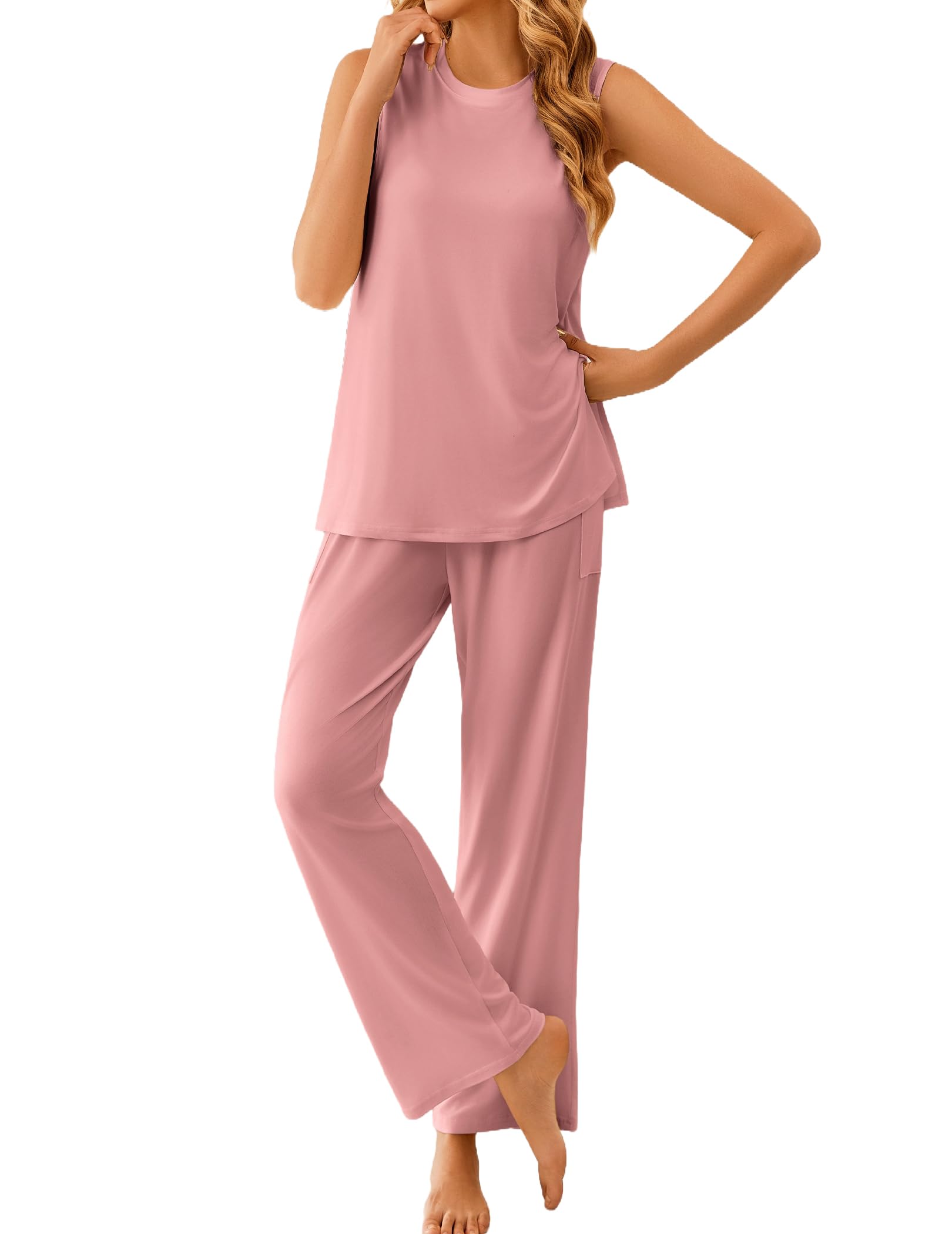 Ekouaer Pajamas for Women Set Sleeveless Lounge Set Tank Top Long Pants Pjs