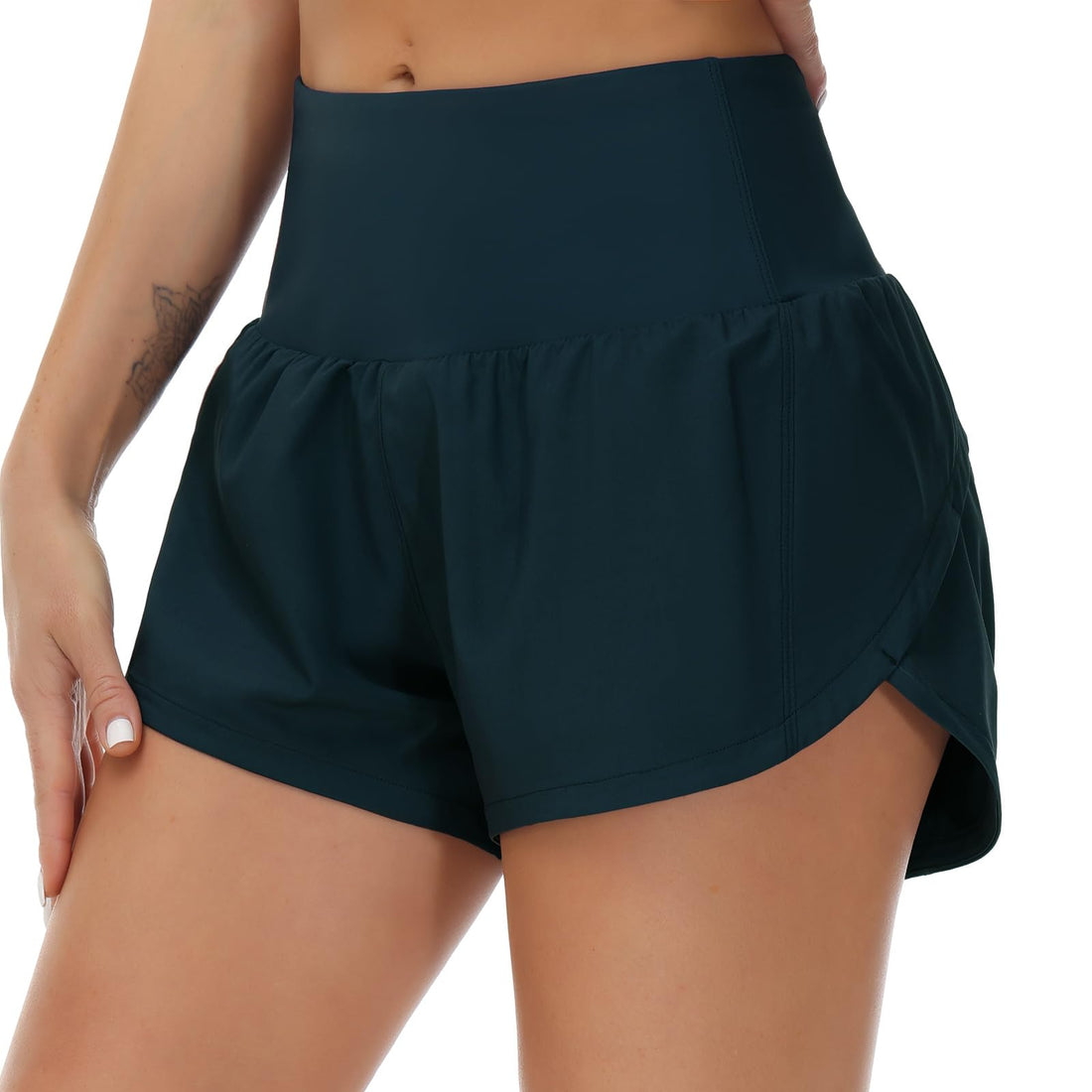 THE GYM PEOPLE Women's High Waisted Running Shorts Quick Dry Workout Shorts | High Waist, Slim Fitted, Built-in Mesh Lined, Back Zipper Pockets, Lightweight, Breathable, Side Slit