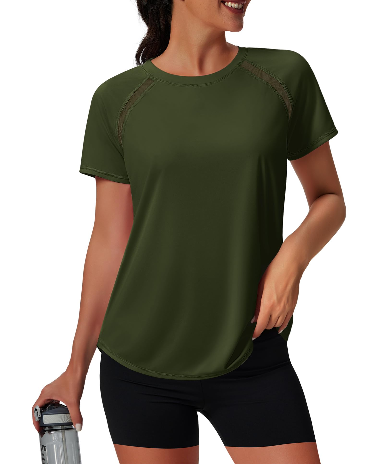 NIASHOT Womens Workout Tops Short Sleeve Yoga Pilates Outfits Athletic Gym Running UV Protection Shirts with Mesh