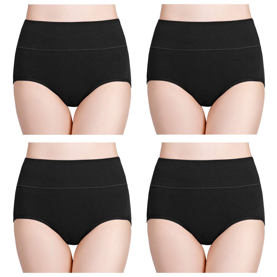 wirarpa Women's Cotton Underwear High Waisted Ladies Panties Full Coverage Briefs 4 Pack (Regular & Plus Size)