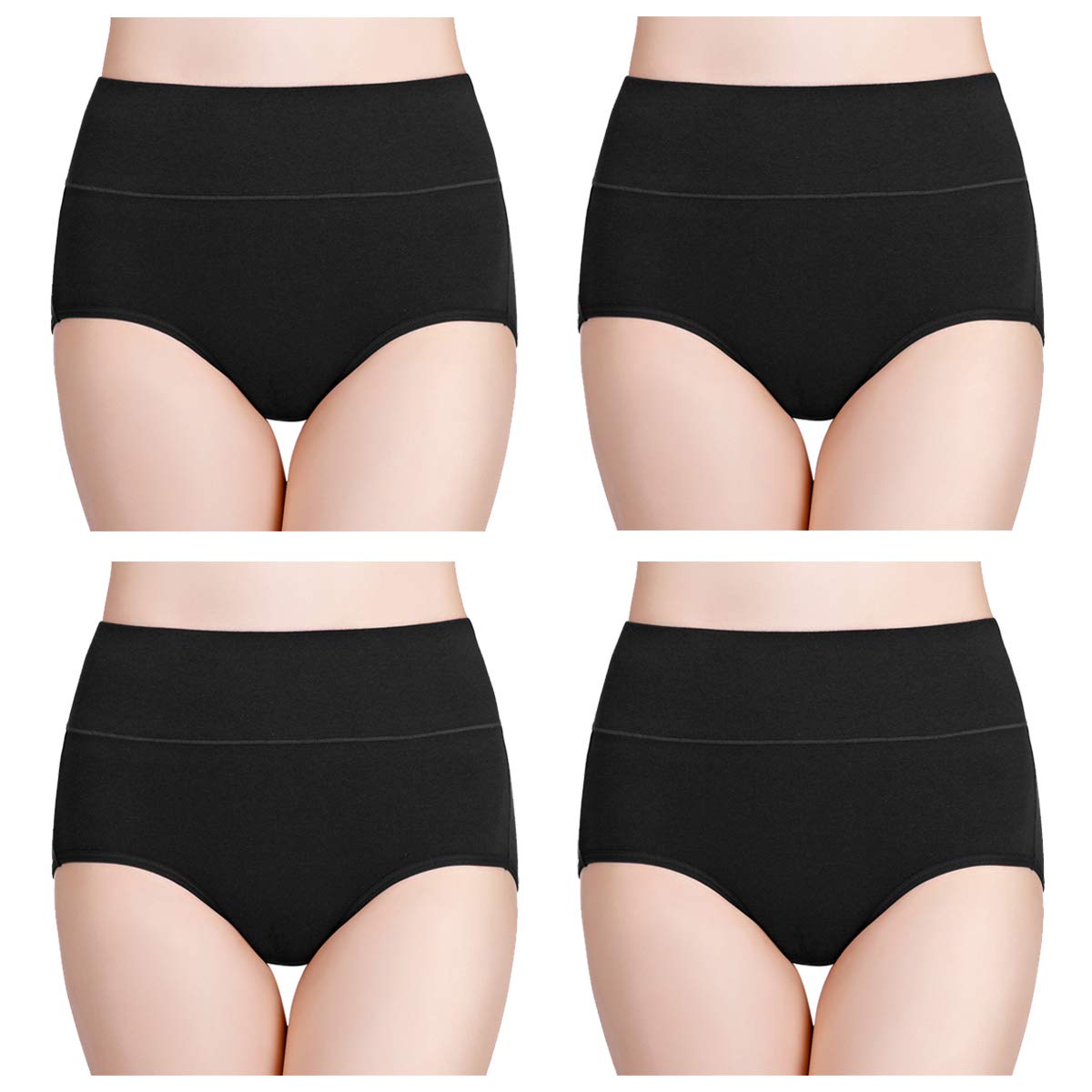 wirarpa Women's Cotton Underwear High Waisted Ladies Panties Full Coverage Briefs 4 Pack (Regular & Plus Size)