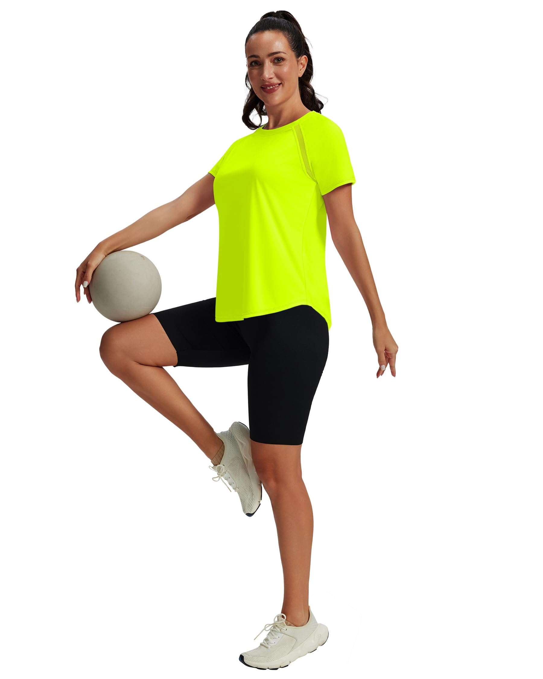 NIASHOT Womens Workout Tops Short Sleeve Yoga Pilates Outfits Athletic Gym Running UV Protection Shirts with Mesh