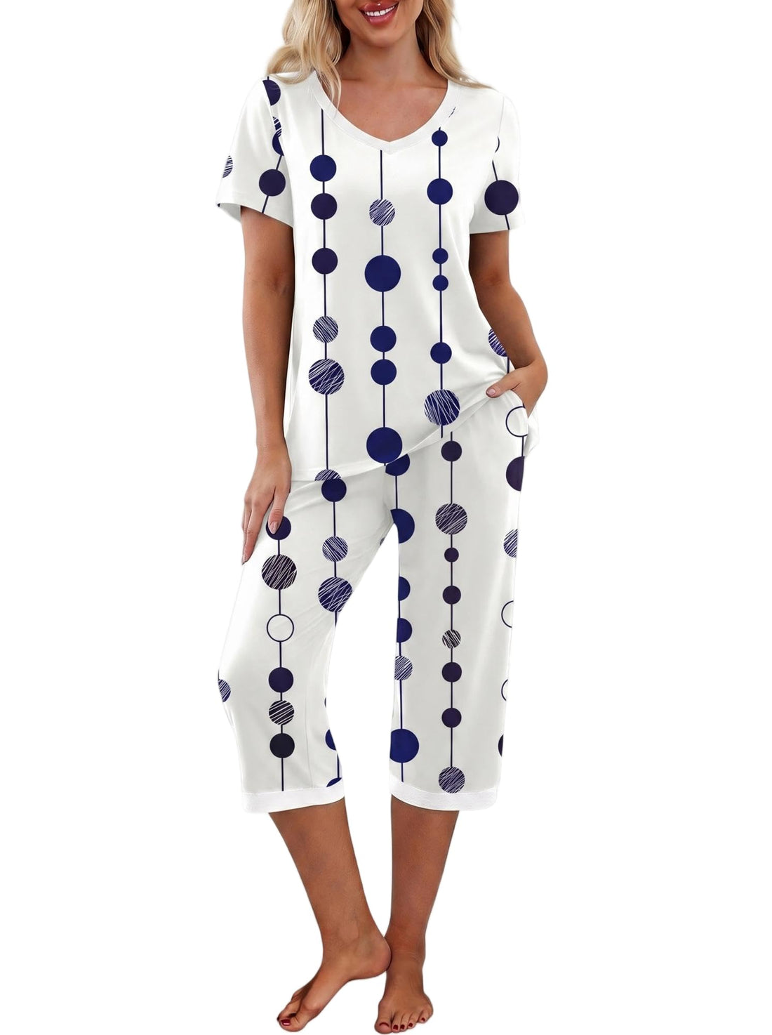 PrinStory Womens Pajama Sets Capri Pjs Soft Lounge Sets S-4XL