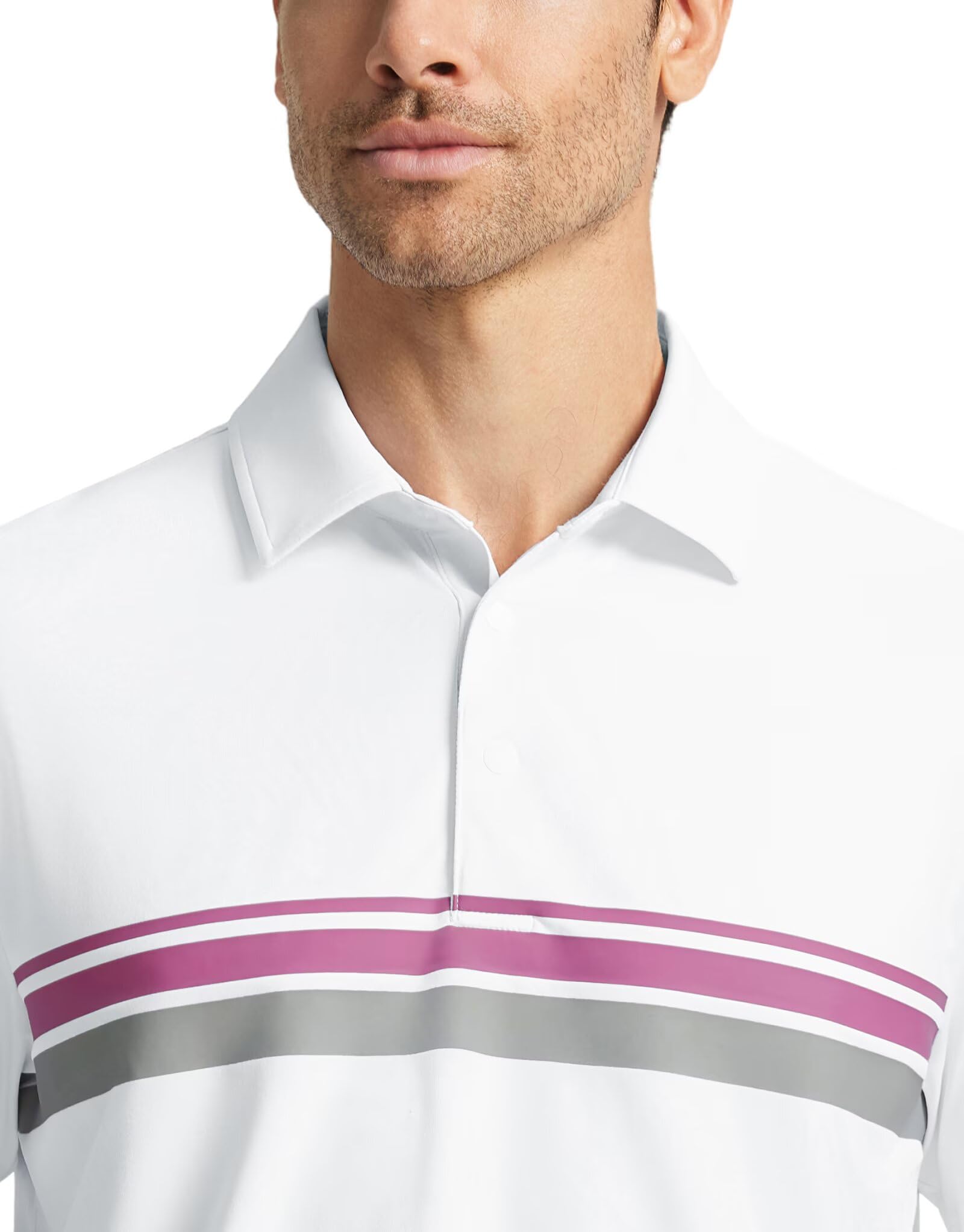 M MAELREG Mens Golf Shirts Short Sleeve Chest Print Stripe Moisture Wicking Dry Fit Casual Collared Mens Polo Shirts