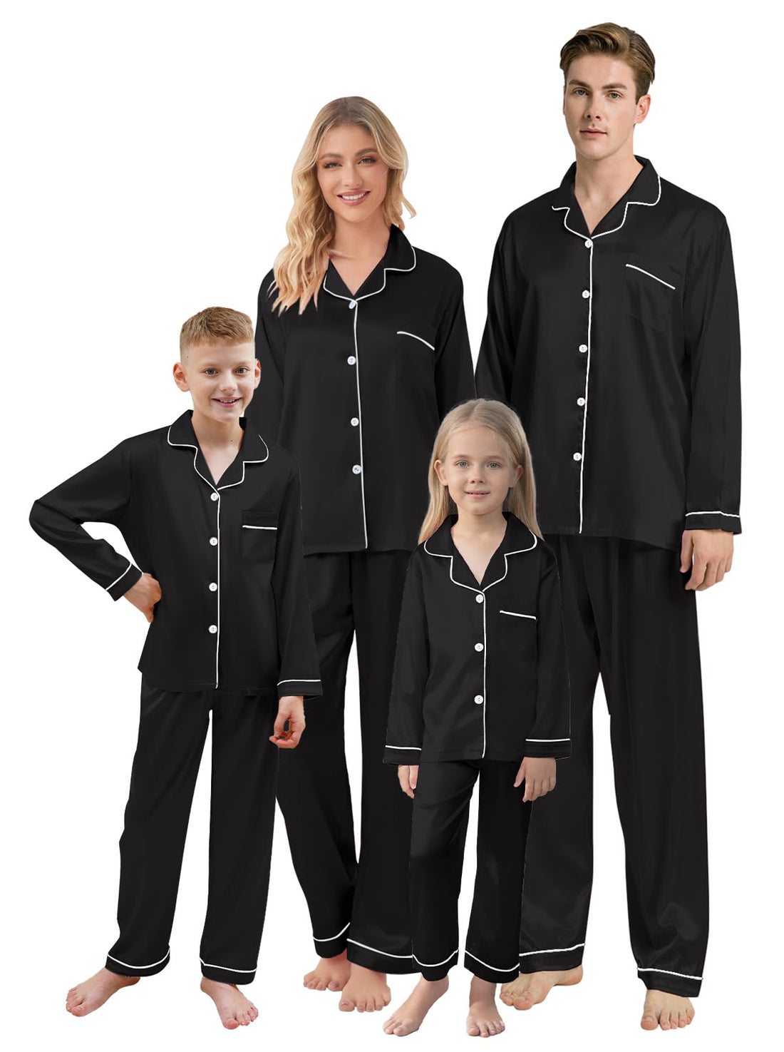 QZH.DUAO Christmas Family Pajamas Matching Sets Silk Satin Long Sleeve Pj Set Sleepwear