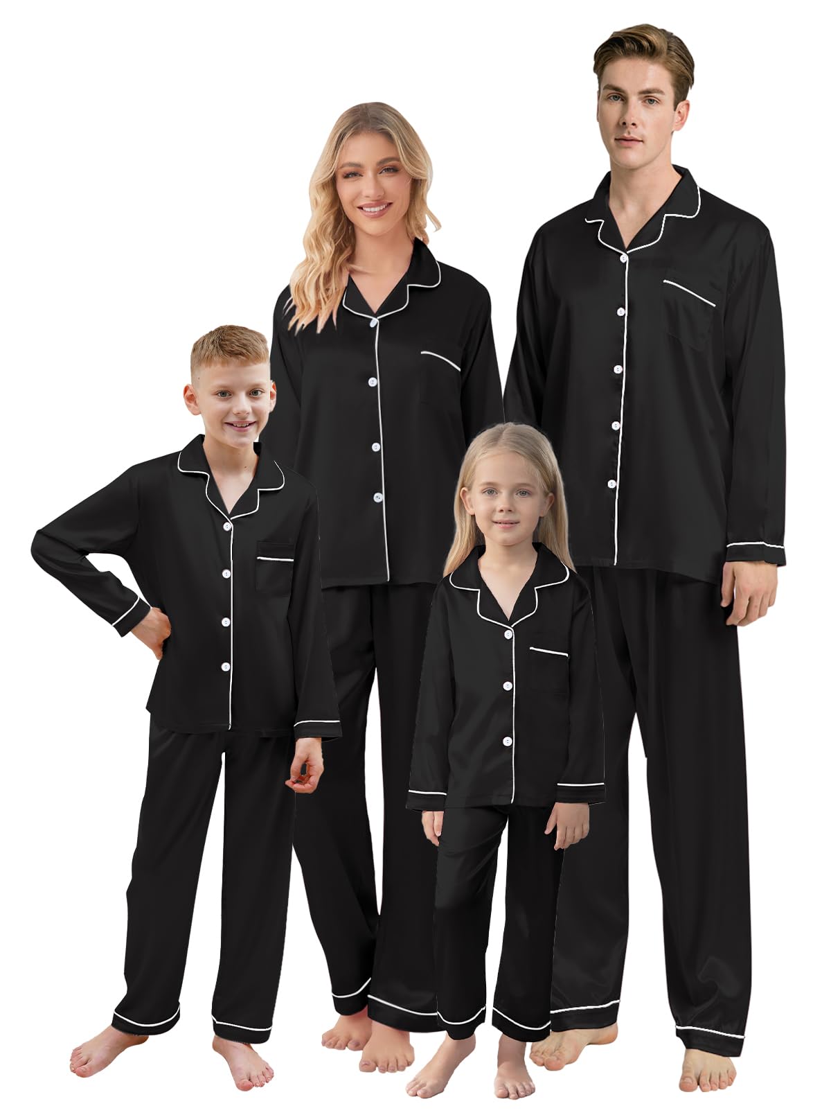 QZH.DUAO Christmas Family Pajamas Matching Sets Silk Satin Long Sleeve Pj Set Sleepwear
