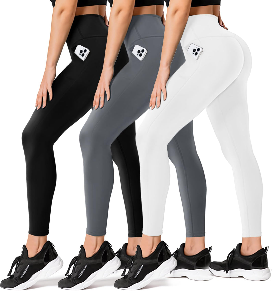 FULLSOFT 3 Pack Leggings for Women High Waisted Soft Black Yoga Pants for Workout Athletic Running Reg & Plus Size