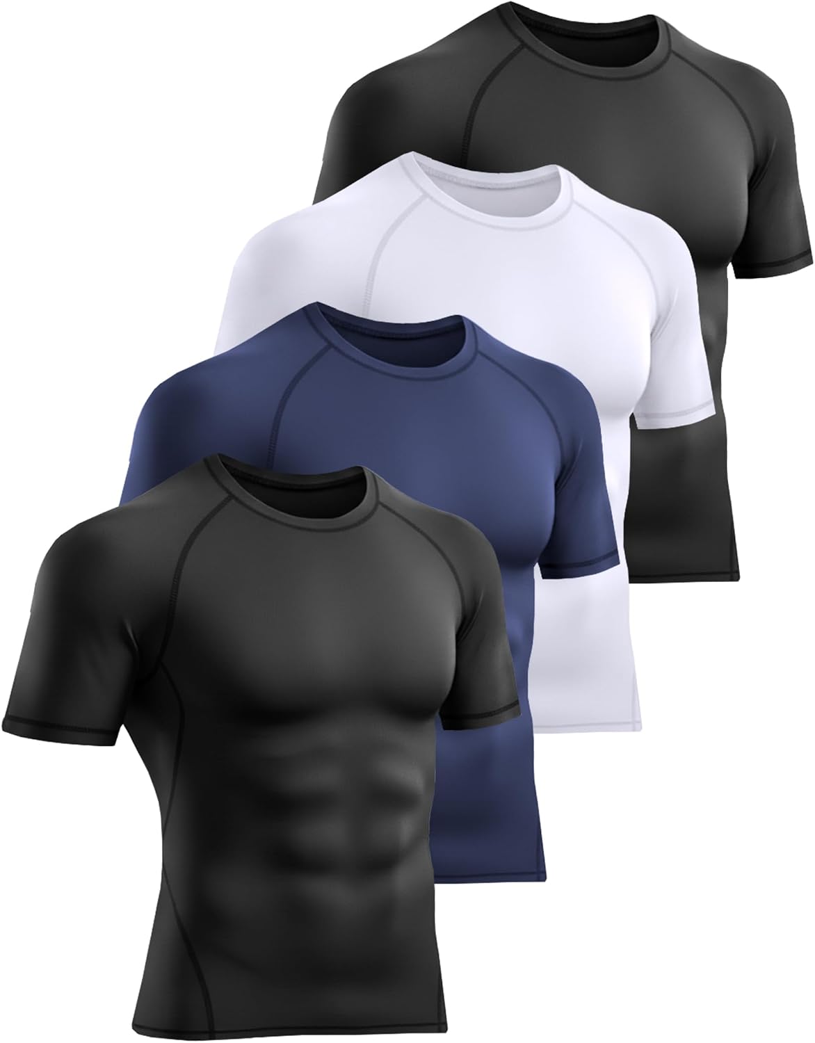 4 Pack Men’s Compression Shirts Short Sleeve Workout Gym Tops | Muscle Fit Cool Dry Compression Workout Shirts For Men, Athletic Rash Guard Tops For Gym Sports & Daily Running Activity