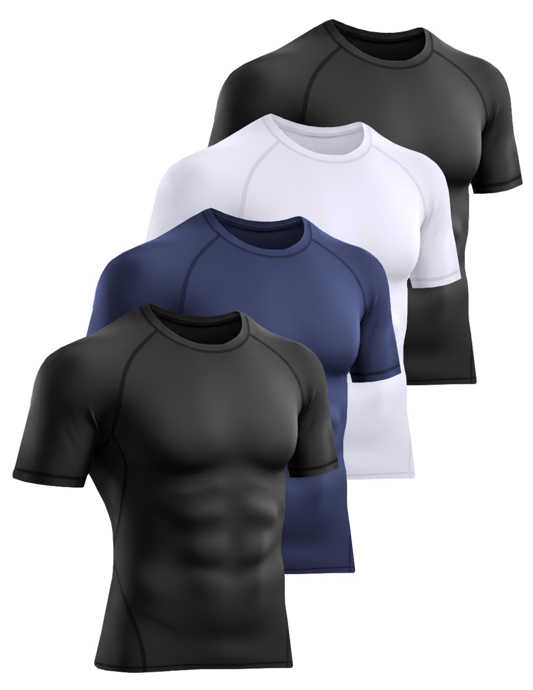 4 Pack Men’s Compression Shirts Short Sleeve Workout Gym Tops | Muscle Fit Cool Dry Compression Workout Shirts For Men, Athletic Rash Guard Tops For Gym Sports & Daily Running Activity
