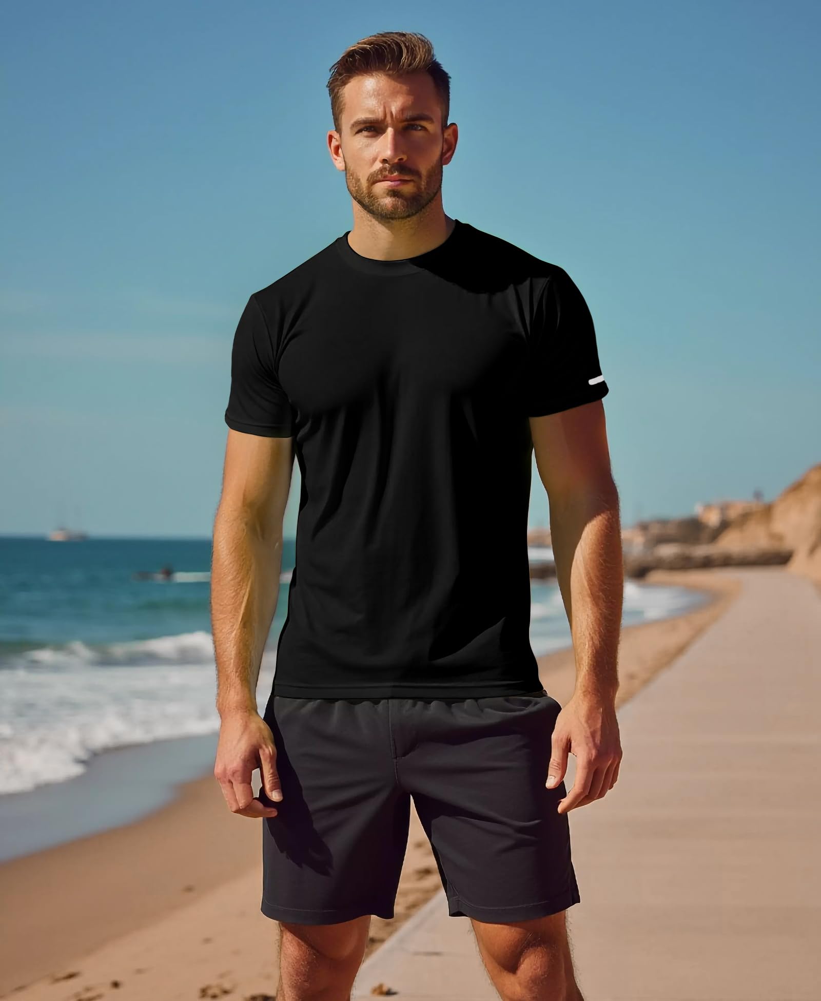 Workout Shirts Men Moisture Wicking Quick Dry Running Short Sleeve | Breathable high elasticity gym activewear tee durable lightweight athletic fit performance tshirt