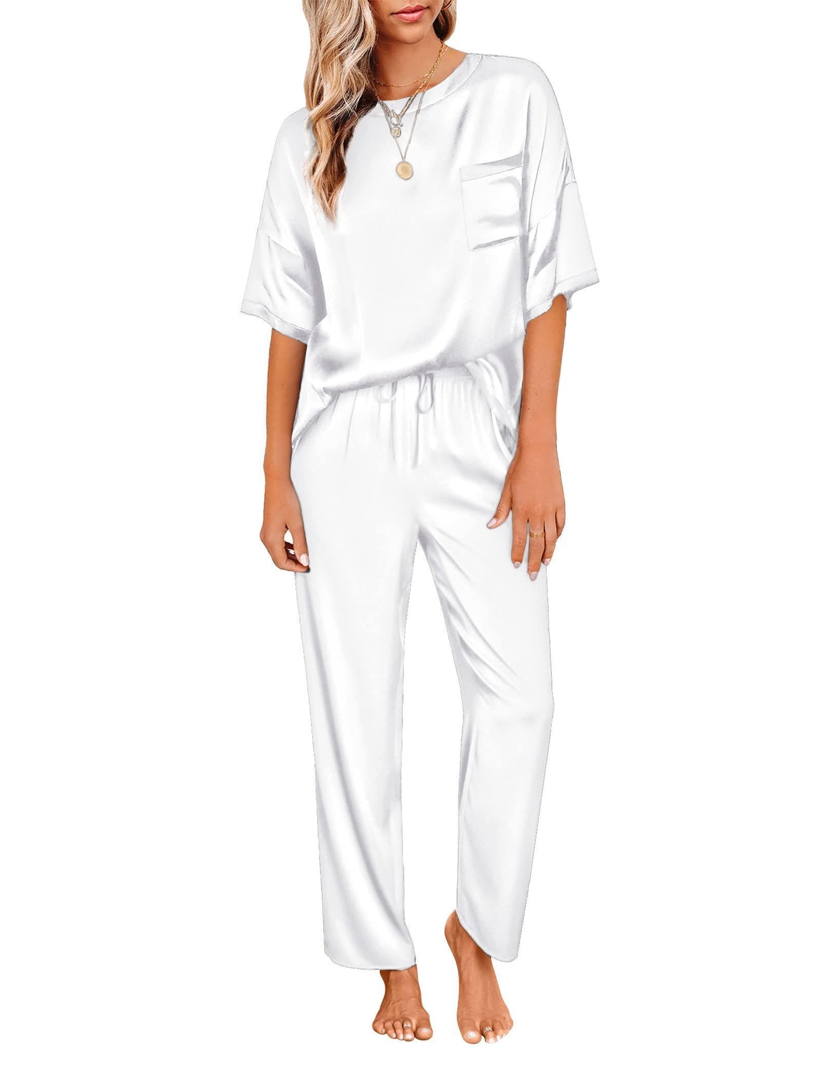 Ekouaer Pajamas for Women Set Silky Satin 2 Piece Lounge Sets with Pockets