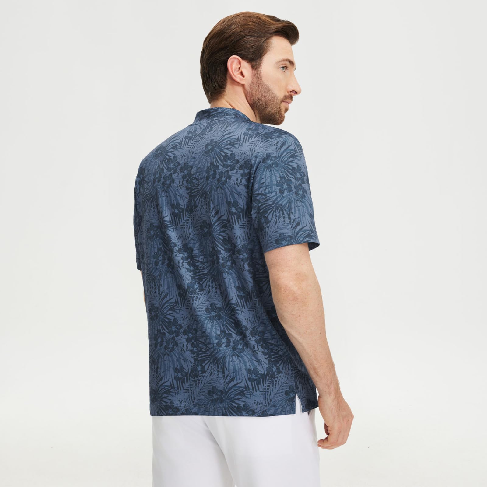 M MAELREG Golf Shirts for Men Collarless Performance Dry Fit Stretch Henley Casual Printed Mens Polo Shirts Short Sleeve