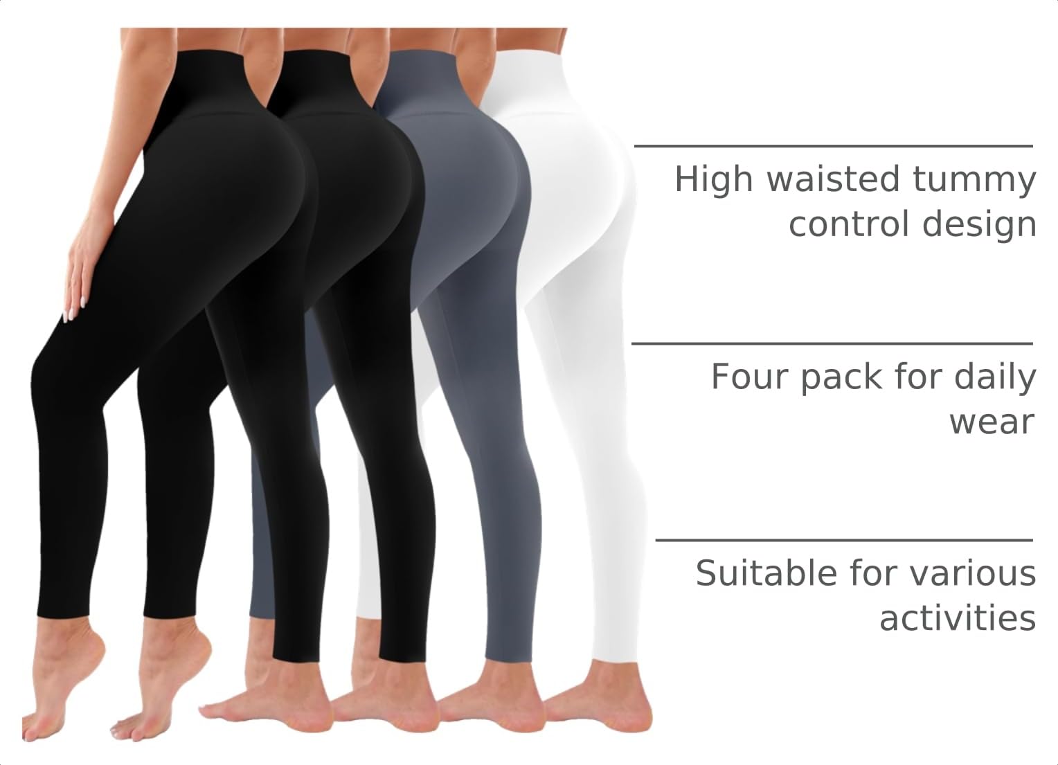 4 Pack Leggings for Women Butt Lift High Waisted Tummy Control No See-Through Yoga Pants Workout Running Leggings