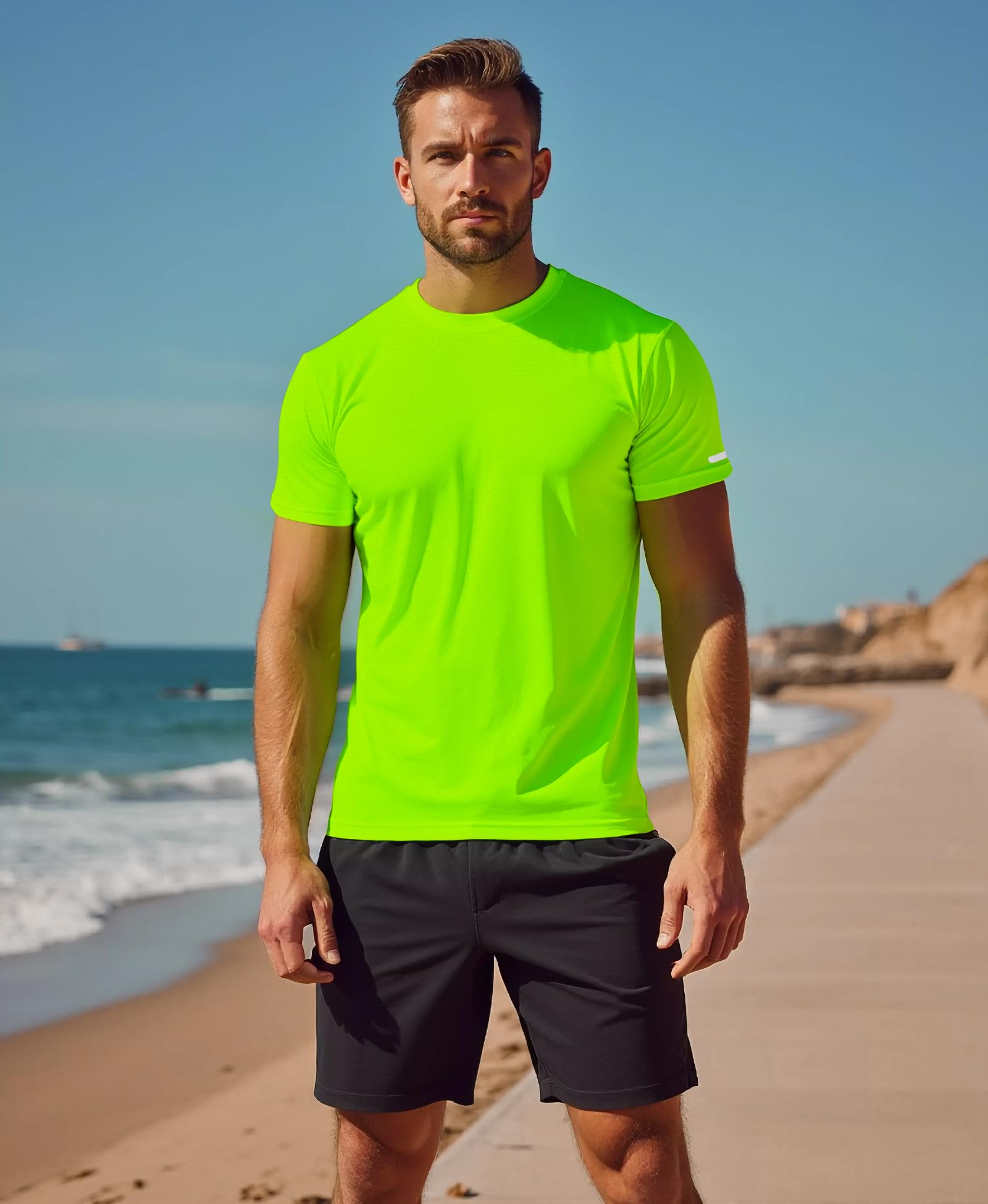 Workout Shirts Men Moisture Wicking Quick Dry Running Short Sleeve | Breathable high elasticity gym activewear tee durable lightweight athletic fit performance tshirt