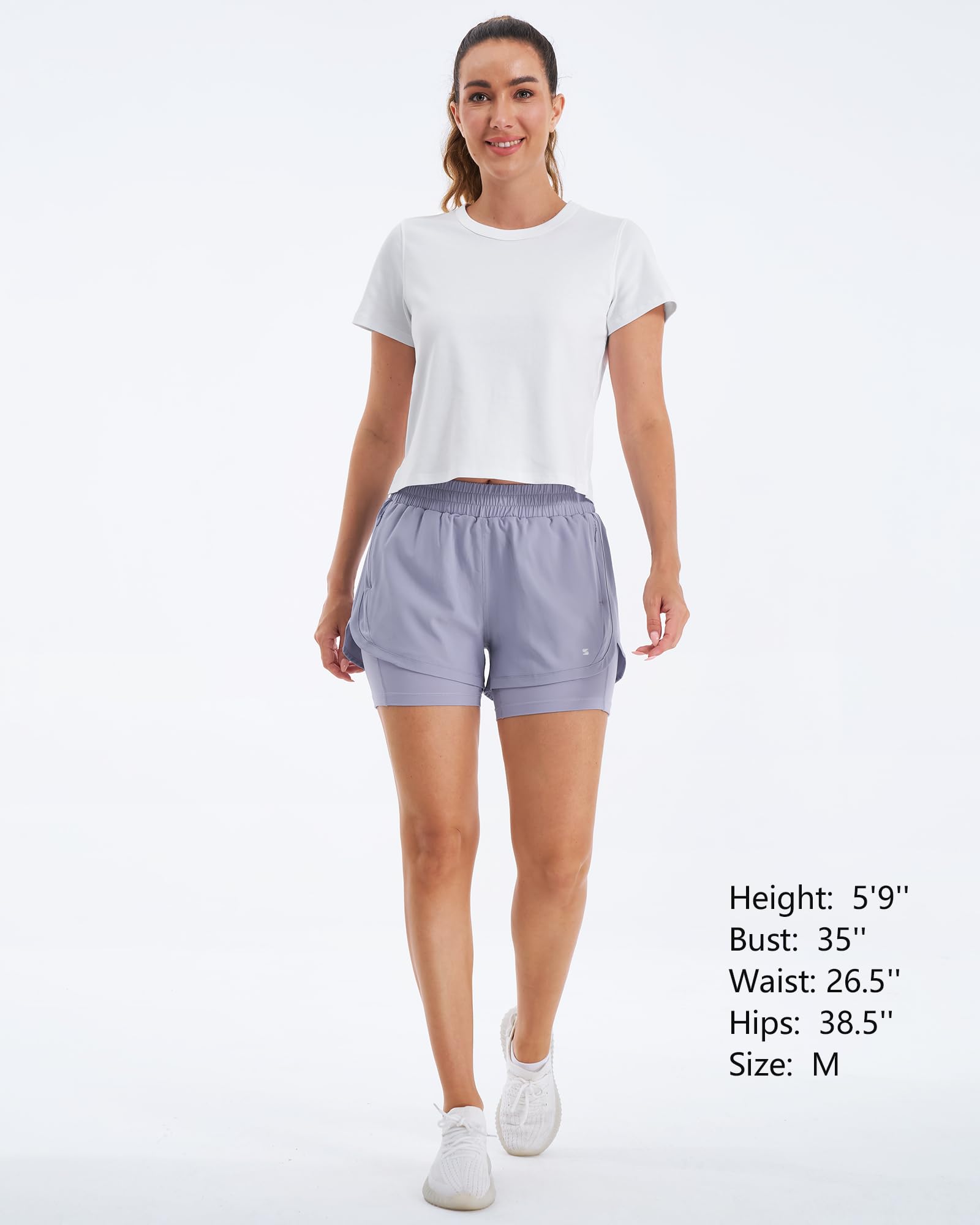 Stelle Women 2 in 1 Running Shorts High Waisted Athletic Shorts Gym Workout Shorts with Liner Zipper Pockets