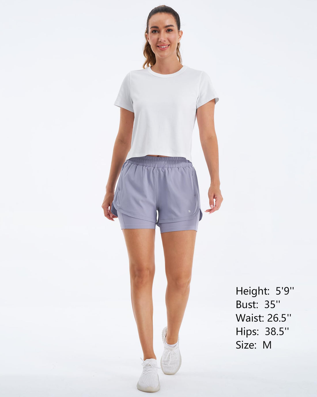Stelle Women 2 in 1 Running Shorts High Waisted Athletic Shorts Gym Workout Shorts with Liner Zipper Pockets