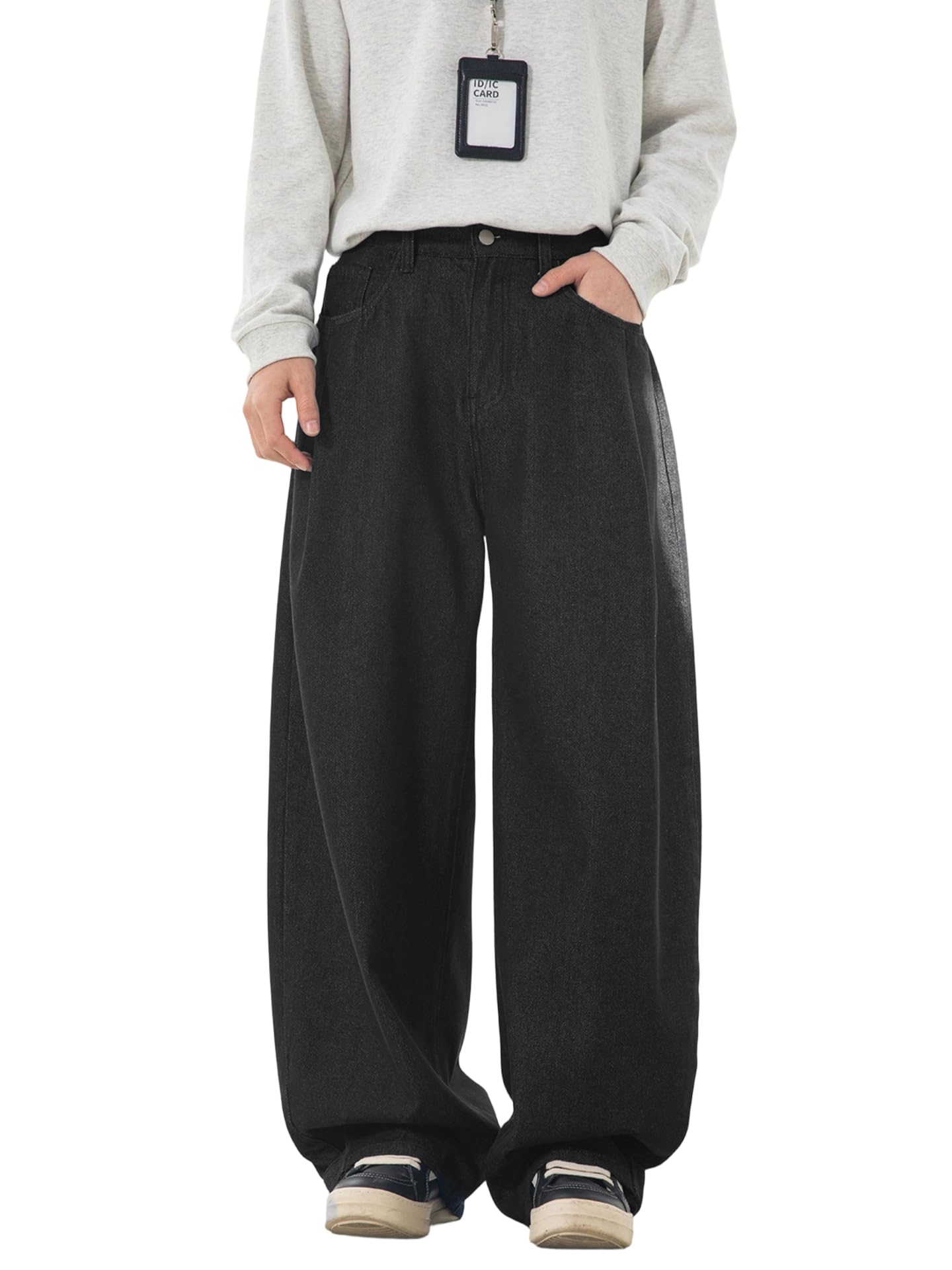 Baggy Hip Hop Jeans for Men Wide Leg Skater Denim Pants Casual Loose Fit Long Trousers