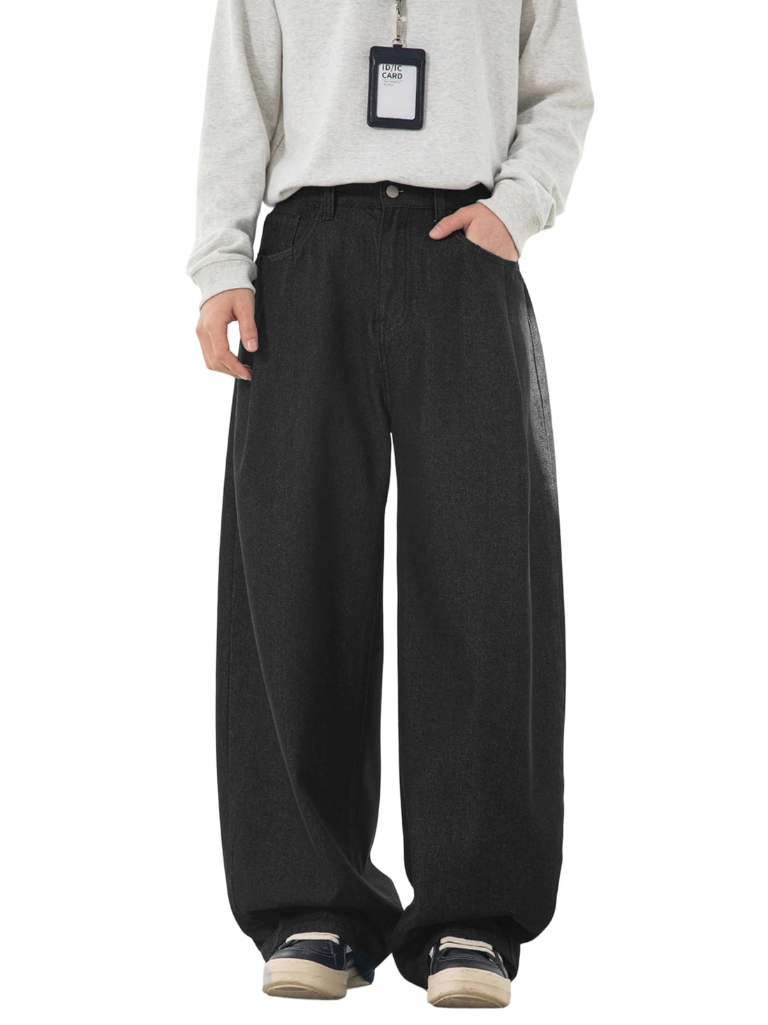 Baggy Hip Hop Jeans for Men Wide Leg Skater Denim Pants Casual Loose Fit Long Trousers