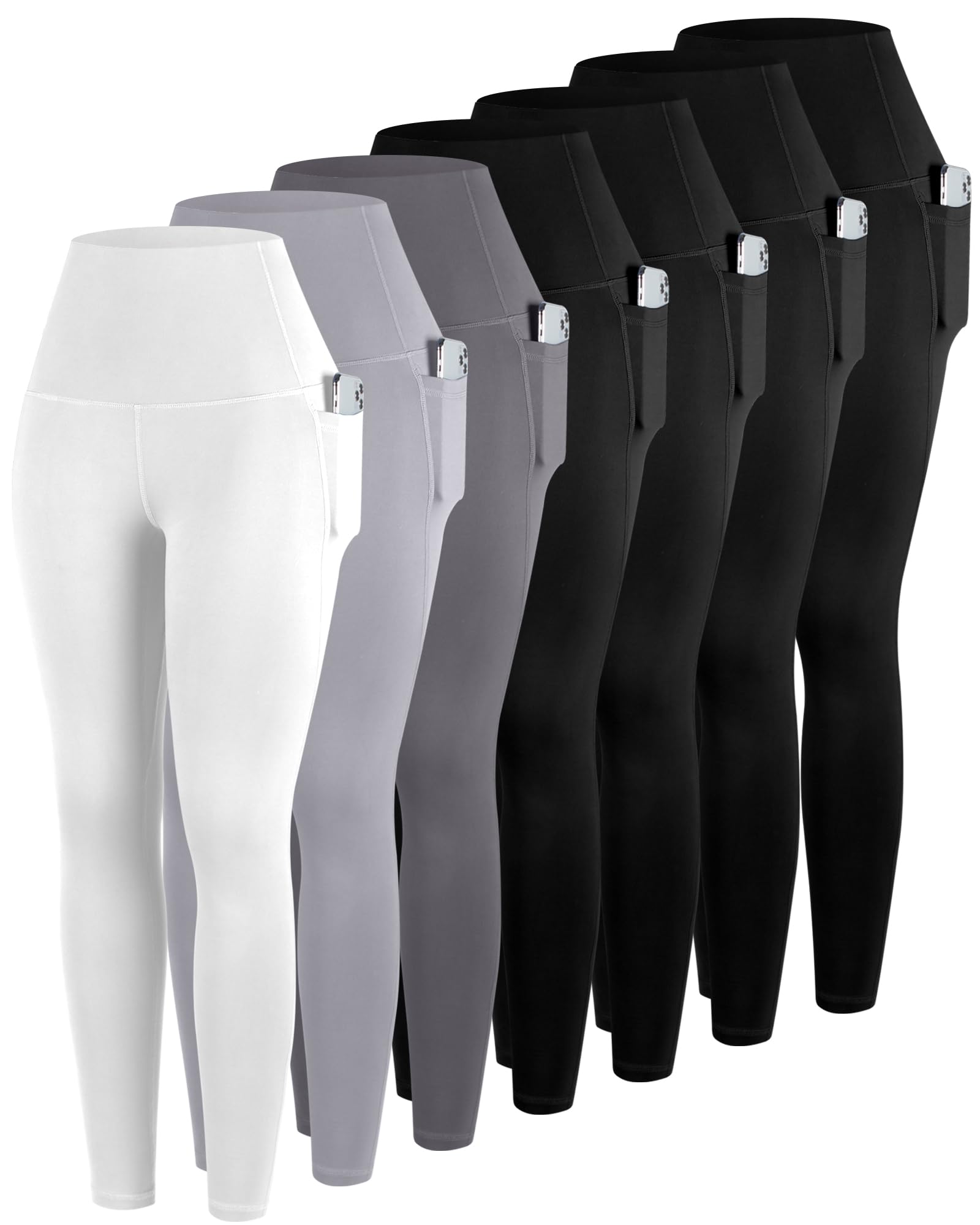 ATHVOTAR Leggings with Pockets for Women, 7 Packs High Waisted Workout Tummy Control Yoga Pants