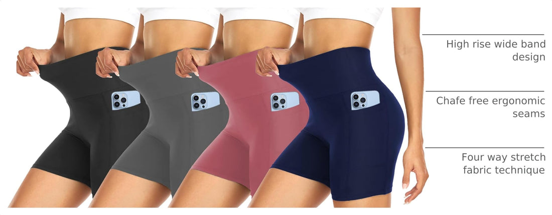 FULLSOFT 4 Pack Biker Shorts for Women with Pockets – 5" High Waisted Tummy Control Workout Yoga Running Gym Tennis Shorts