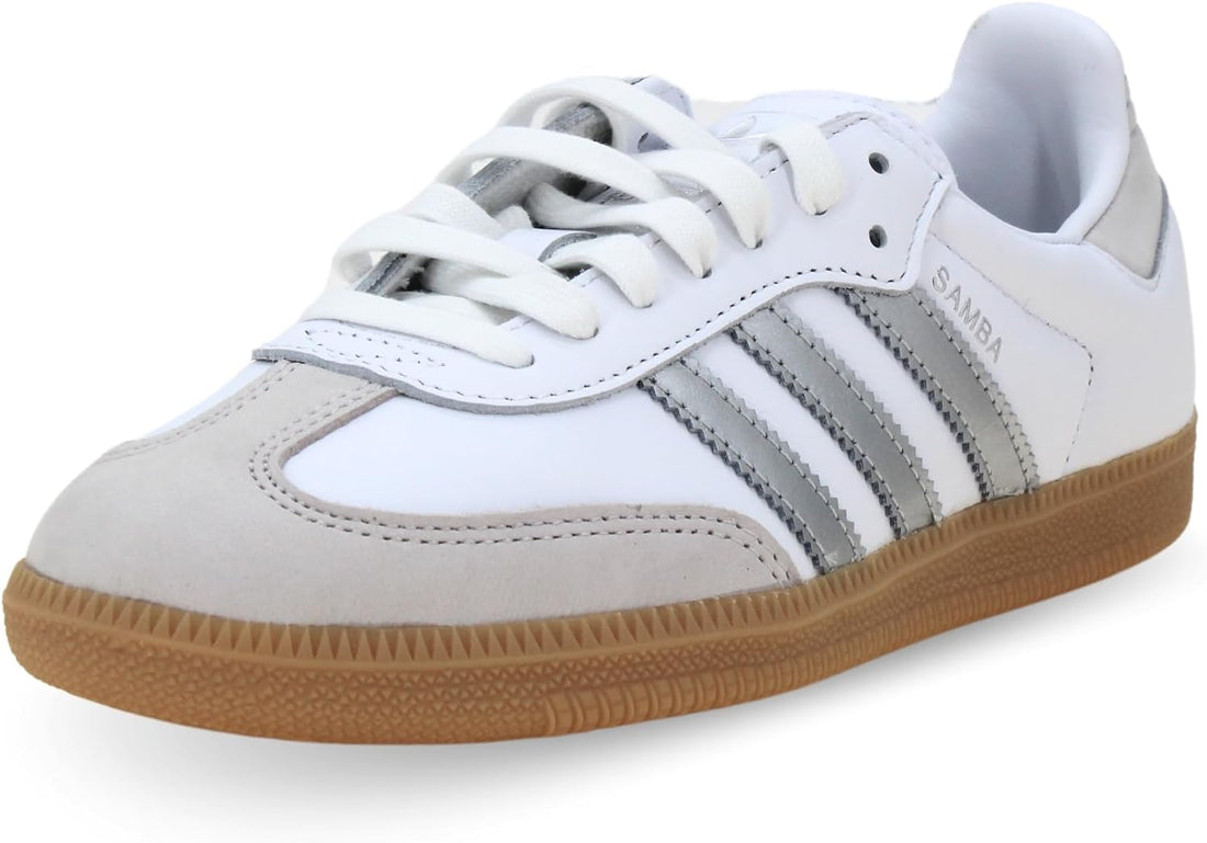 adidas Samba OG Womens Sneaker (White Metallic Silver Gum, 8.5)