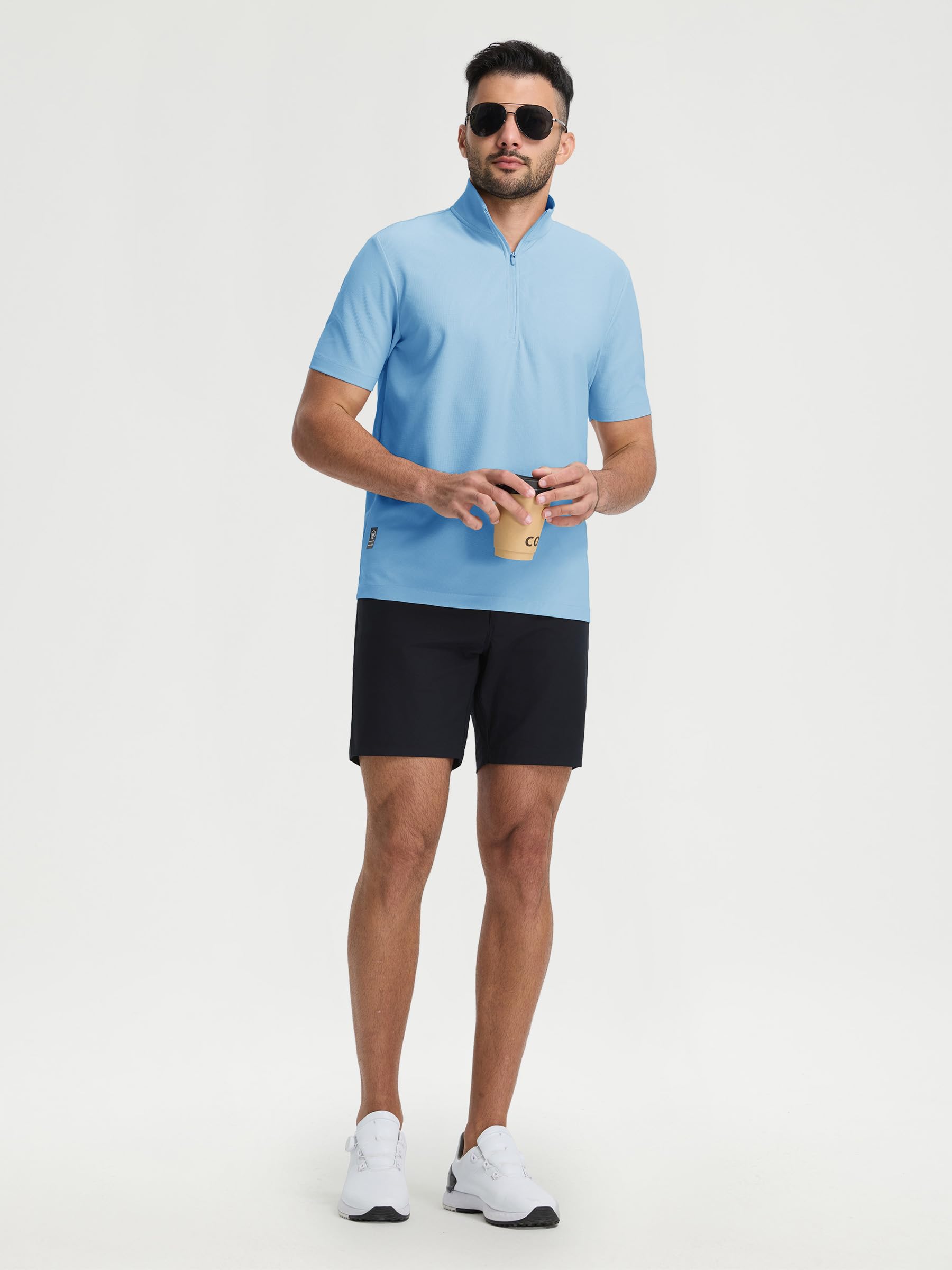 M MAELREG Golf Shirt for Men Zipper Waffle Texture Moisture Wicking Dry Fit Collared Lightweight Mens Polo Shirt Short Sleeve