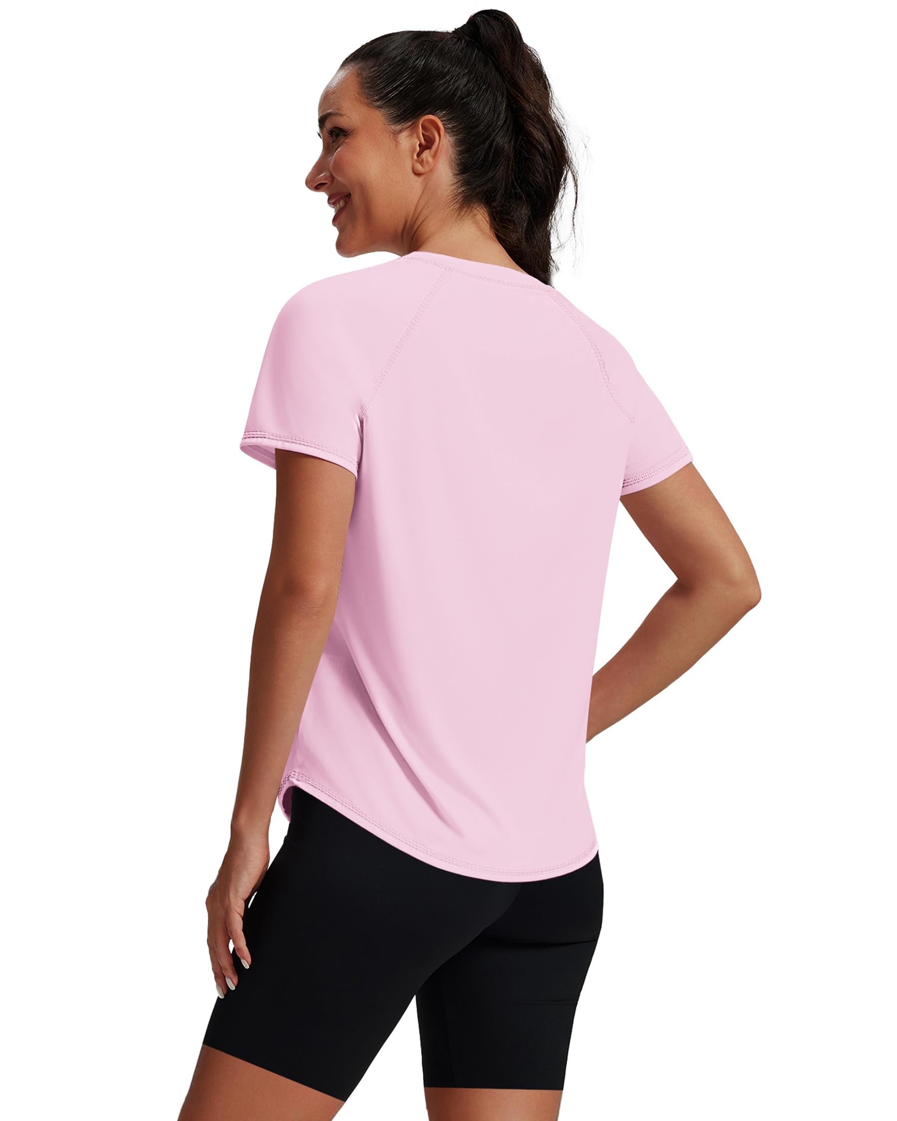 NIASHOT Womens Workout Tops Short Sleeve Yoga Pilates Outfits Athletic Gym Running UV Protection Shirts with Mesh