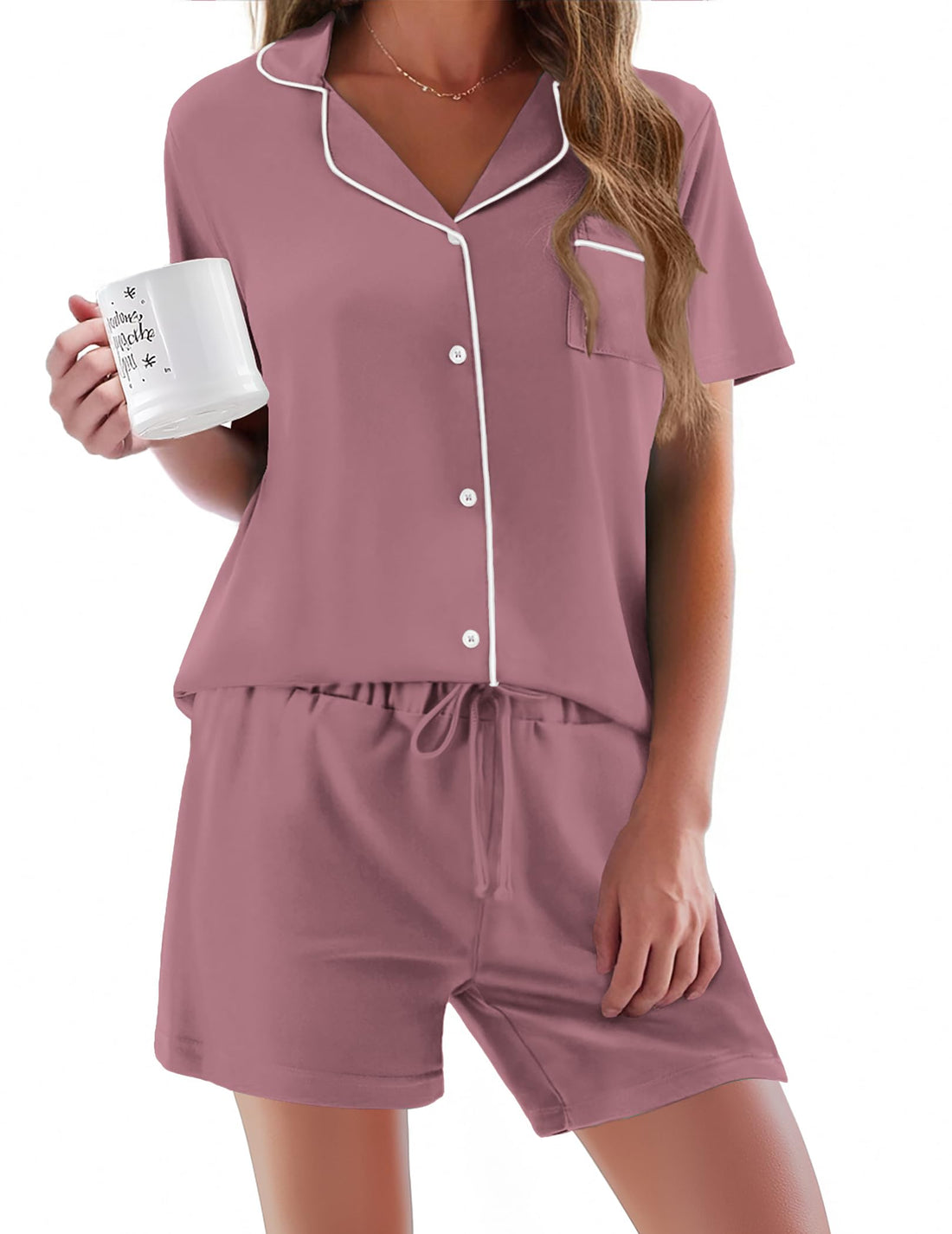 Ekouaer Pajamas Set for Women Short Sleeve Sleepwear Button Down Pj XS-XXXL