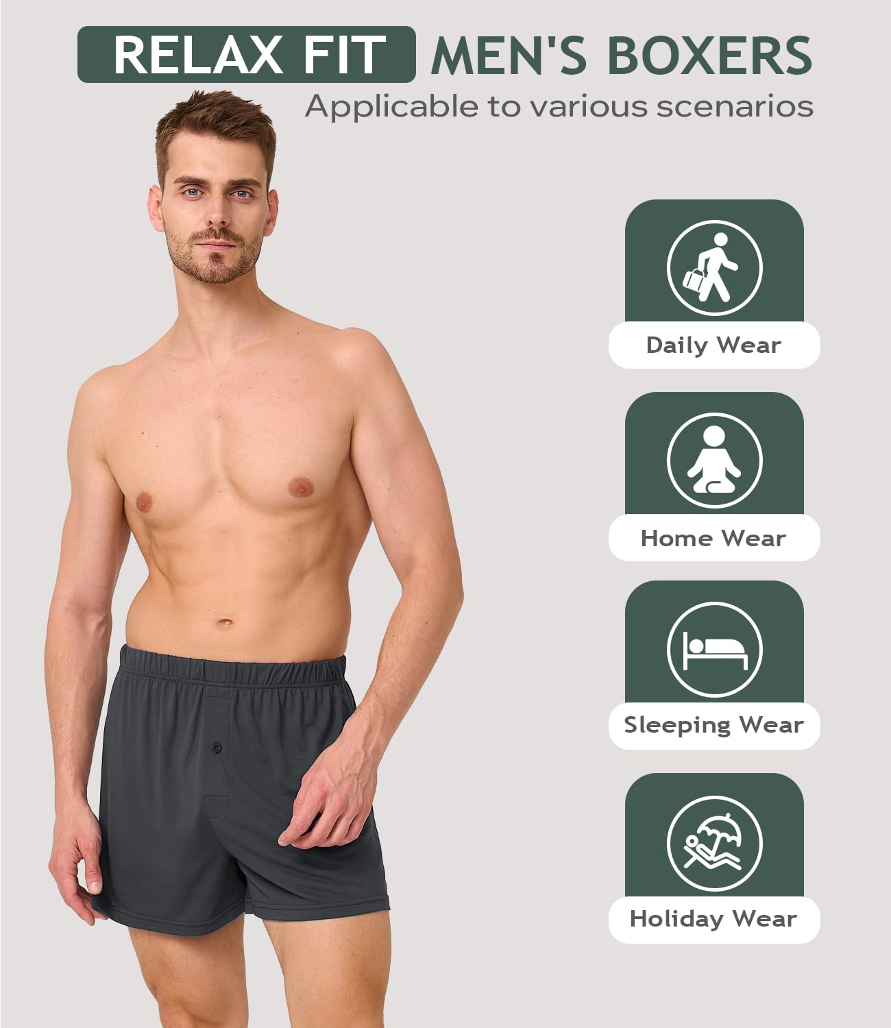 BAMBOO COOL Mens Boxers Durable Comfortable Boxer Shorts for Men Loose Ultra-Soft Men's Underwear (3 or 5 Pack)