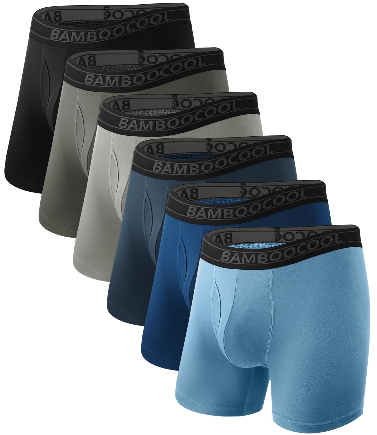 BAMBOO COOL Ultra Soft Mens Underwear Boxer Briefs 6-Pack | Bamboo Fabric‌,No Ride Up,More Breathable Than Cotton