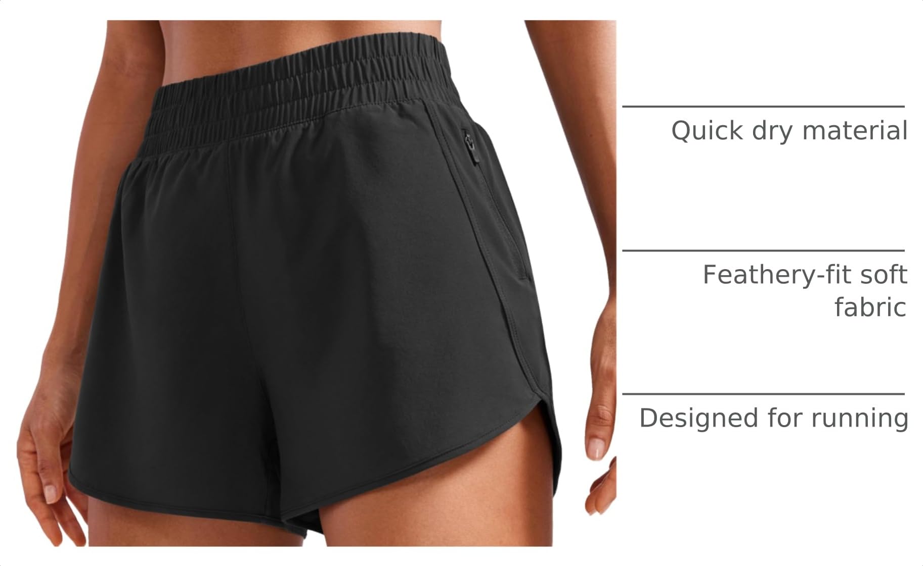 CRZ YOGA Dolphin Athletic Shorts 3" | High Waisted, Mesh Liner, Quick Dry, Lightweight, A Zip Pocket, for Women