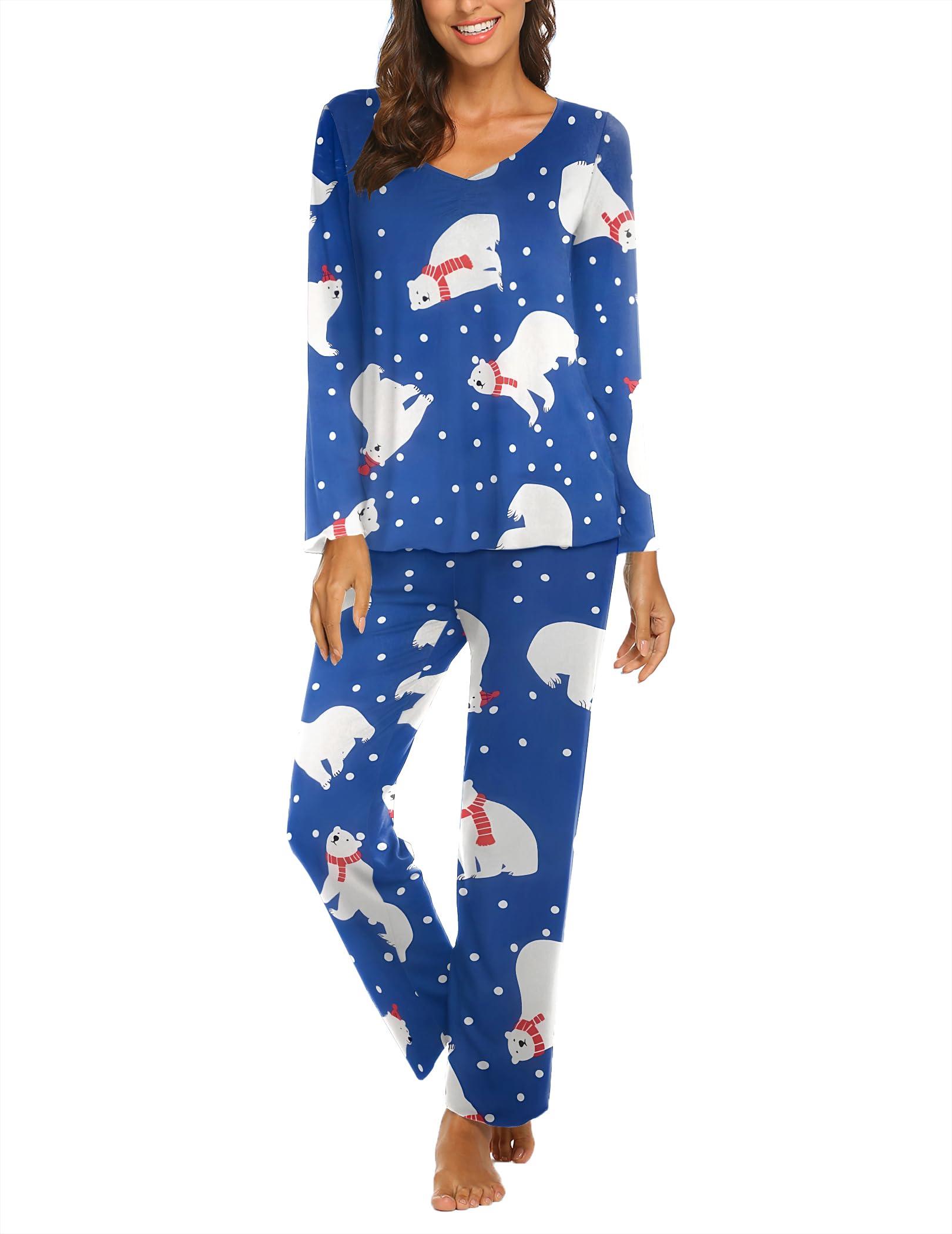 Ekouaer Pajamas for Women Set Long Sleeve Pleated Top and Pants Loungewear