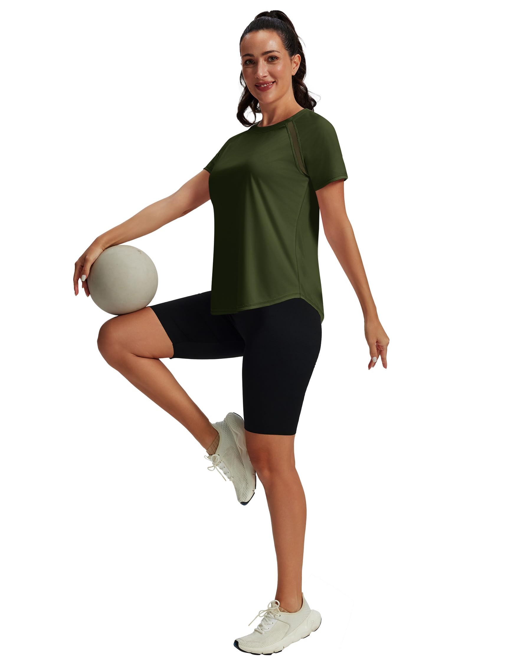 NIASHOT Womens Workout Tops Short Sleeve Yoga Pilates Outfits Athletic Gym Running UV Protection Shirts with Mesh