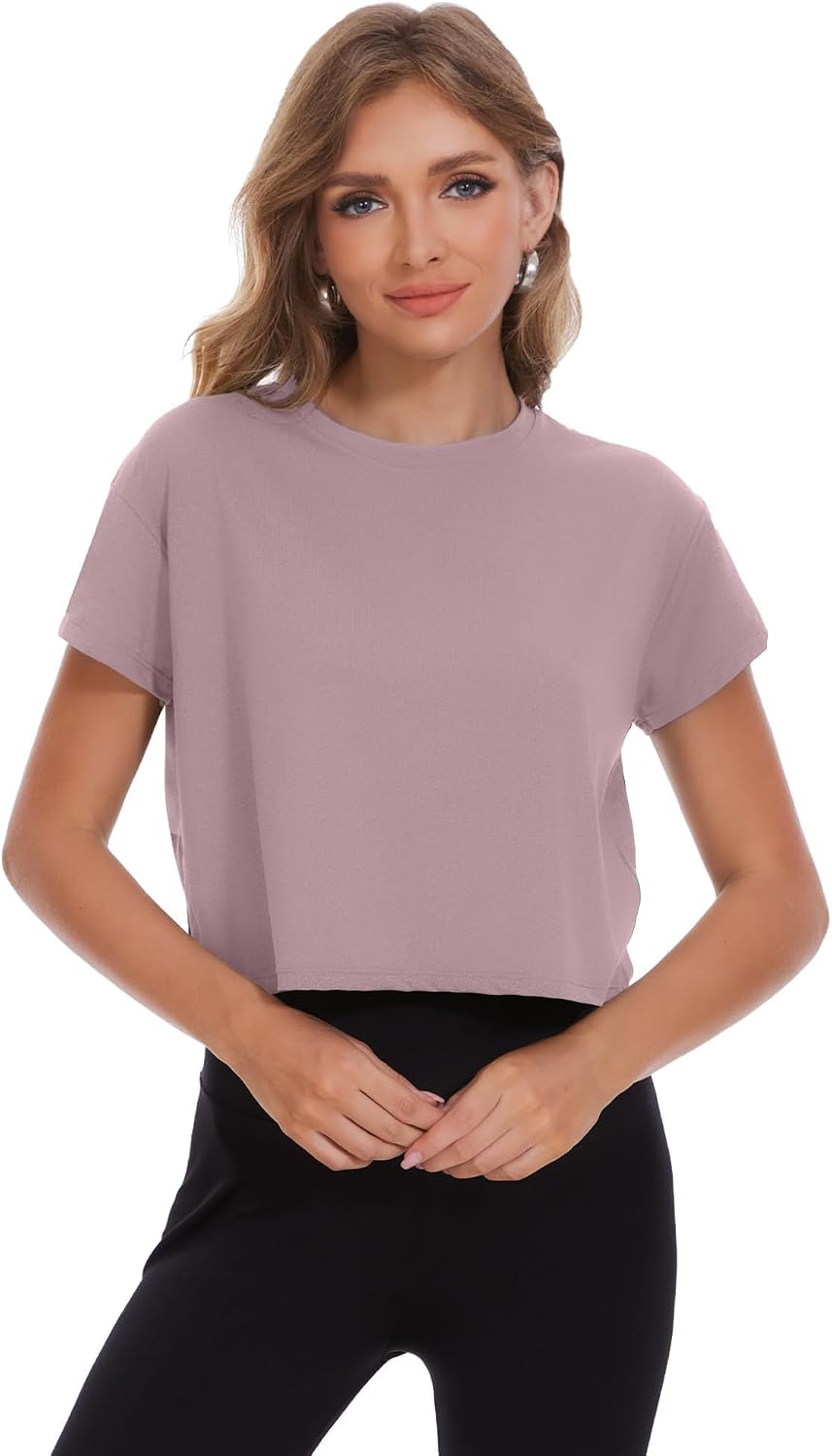 Dalavch 4/6 Pack Women's Crop Top Short Sleeve Athletic Workout Loose Fit | Sports, Exercise, Yoga, Running, Hiking, Gym, Boxy, Baggy, Casual, Tees, Activewear, Cropped, T-Shirts