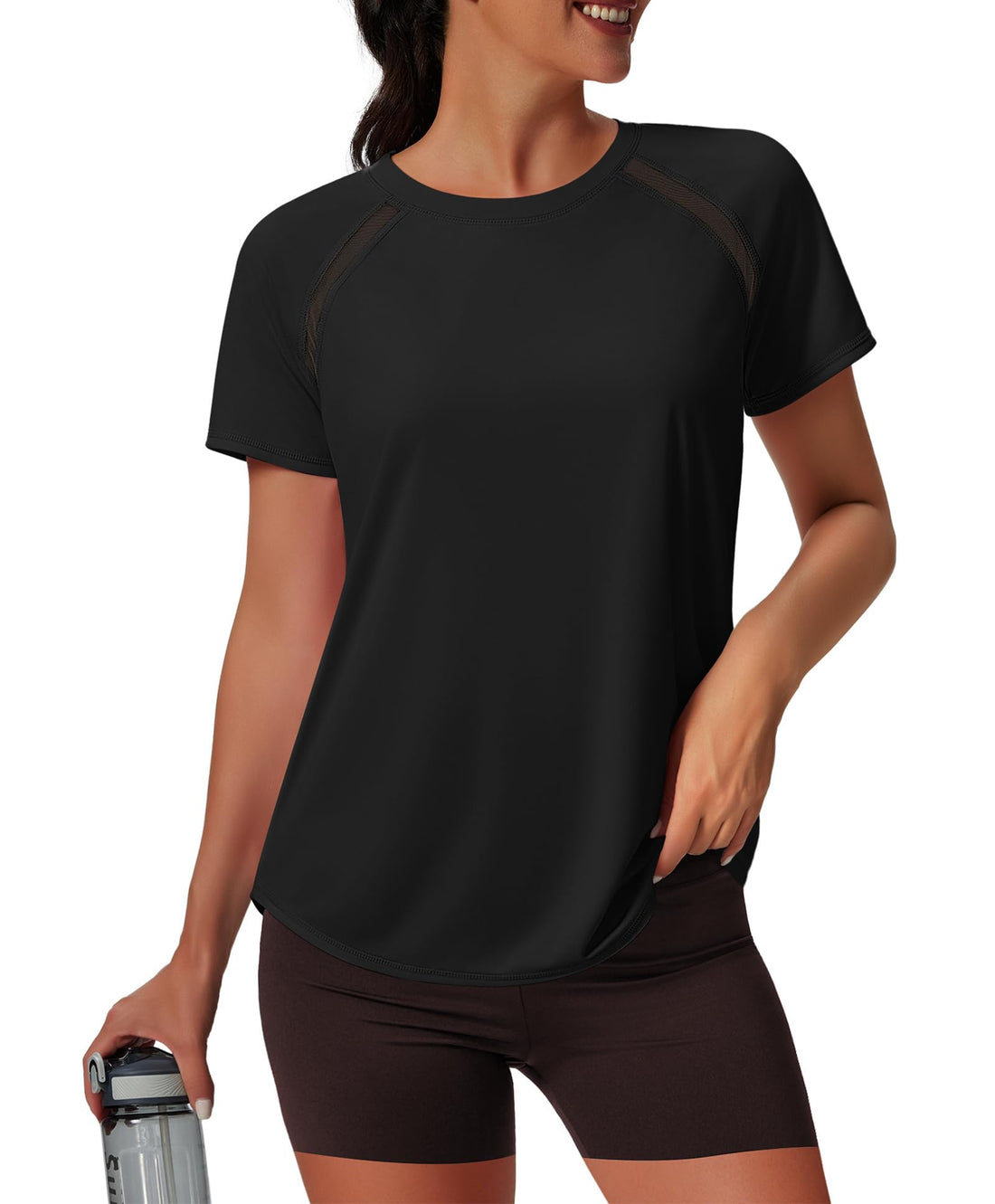 NIASHOT Womens Workout Tops Short Sleeve Yoga Pilates Outfits Athletic Gym Running UV Protection Shirts with Mesh