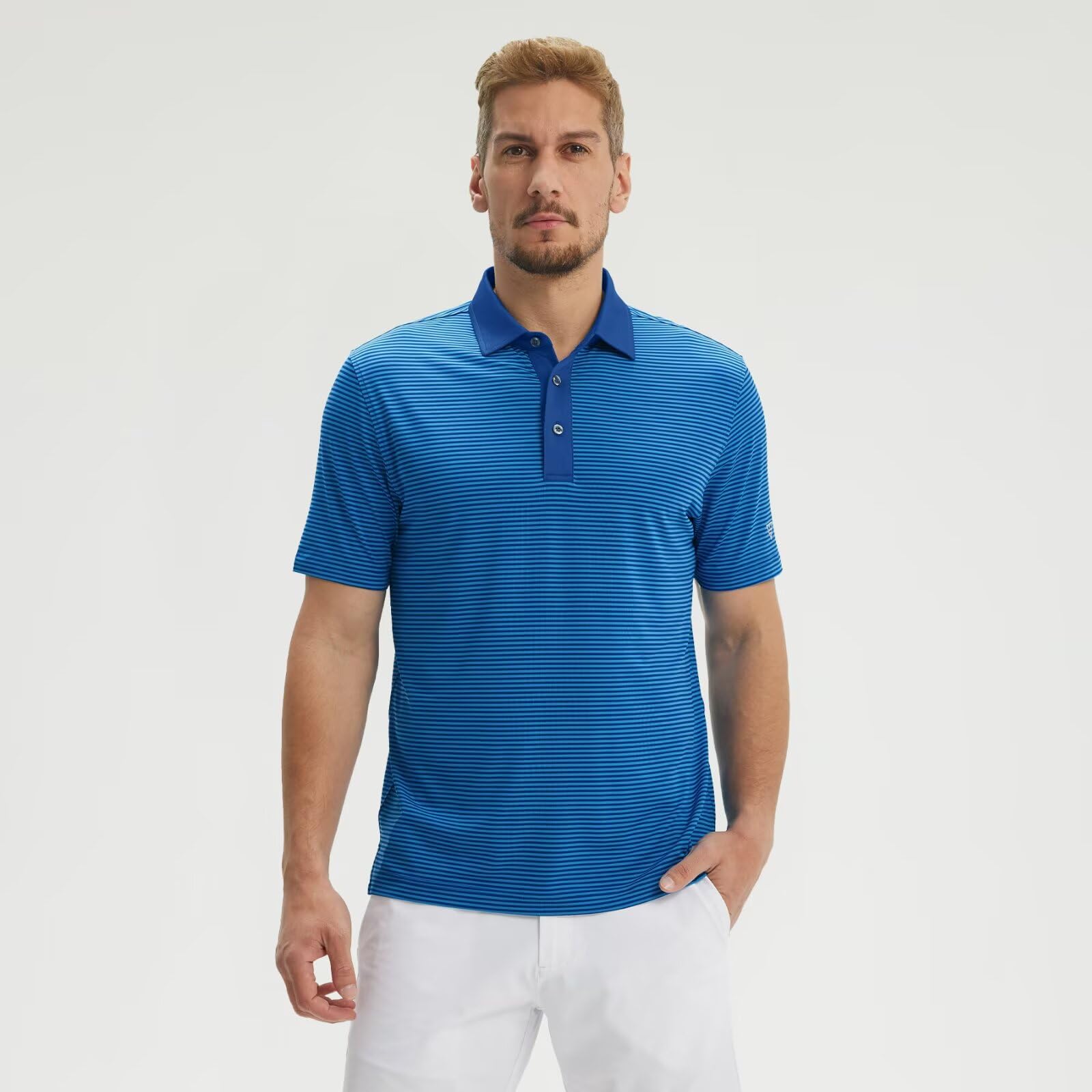 M MAELREG Golf Shirts for Men Moisture Wicking Dry Fit Striped Polo Performance Sport Mens Polo Shirts Short Sleeve