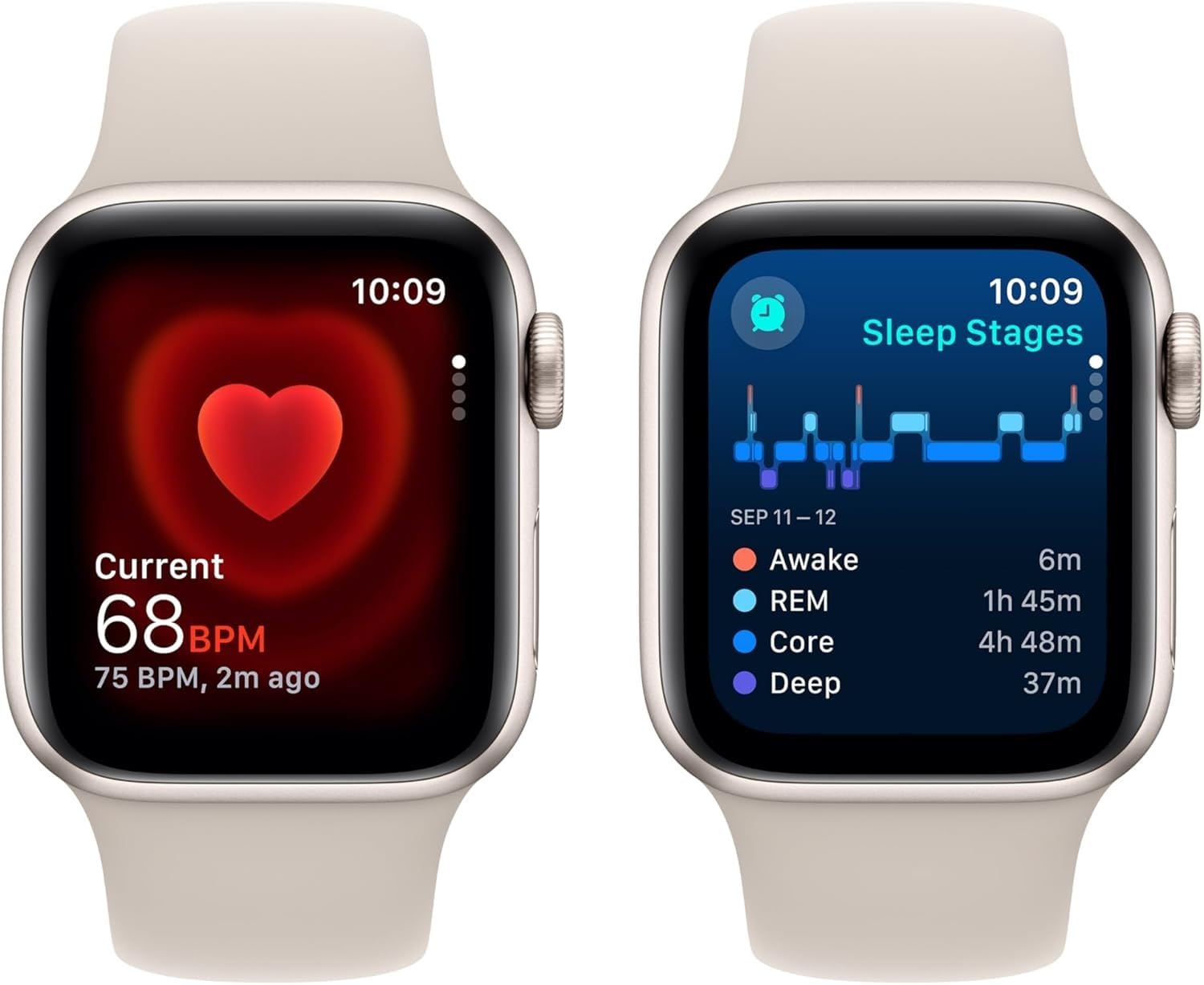 Apple Watch Series 7 (GPS, 41mm) Starlight Aluminum Case with Starlight Sport Band, Regular (Renewed)