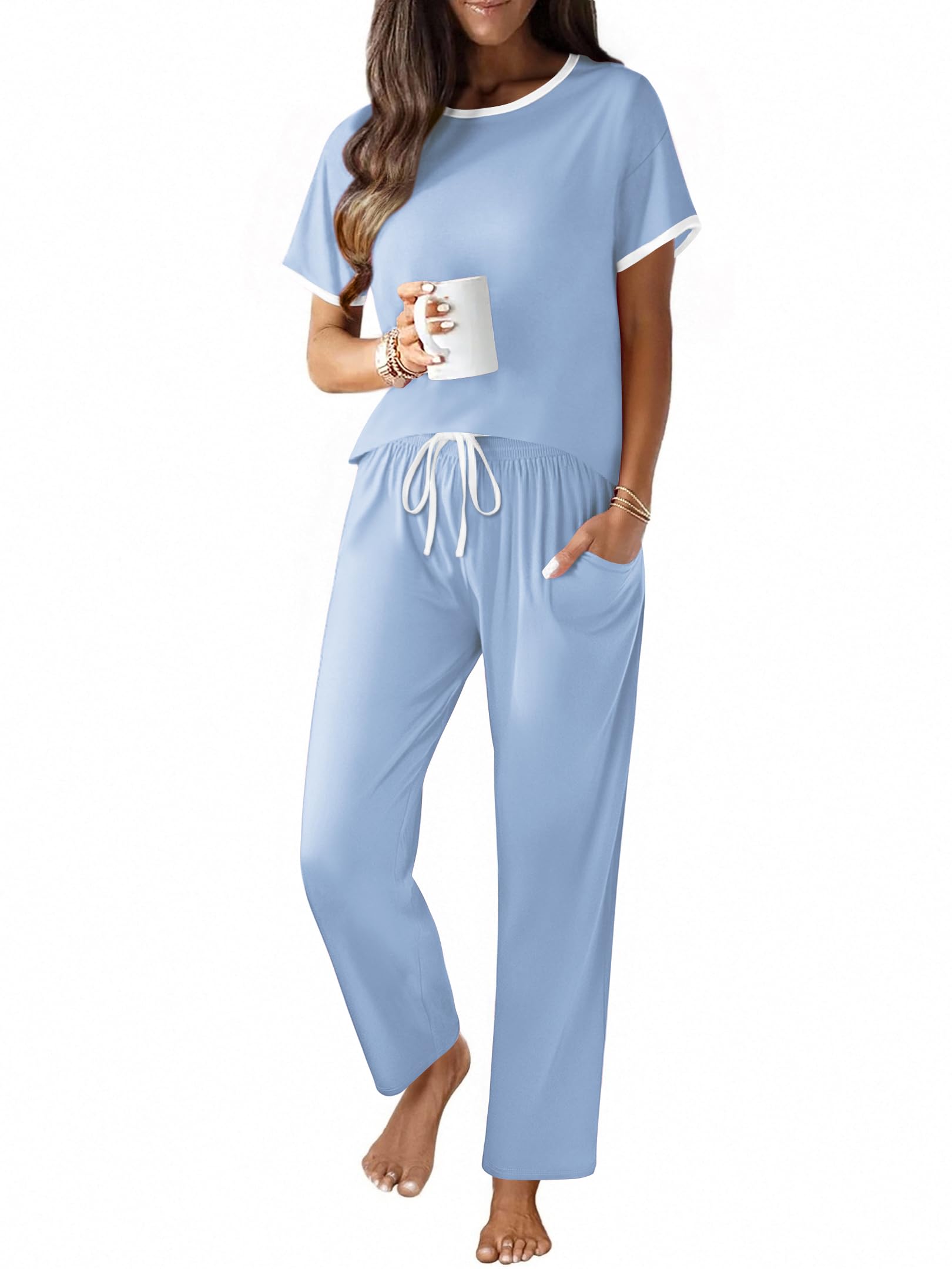 Ekouaer 2 Piece Cotton Pajamas for Women