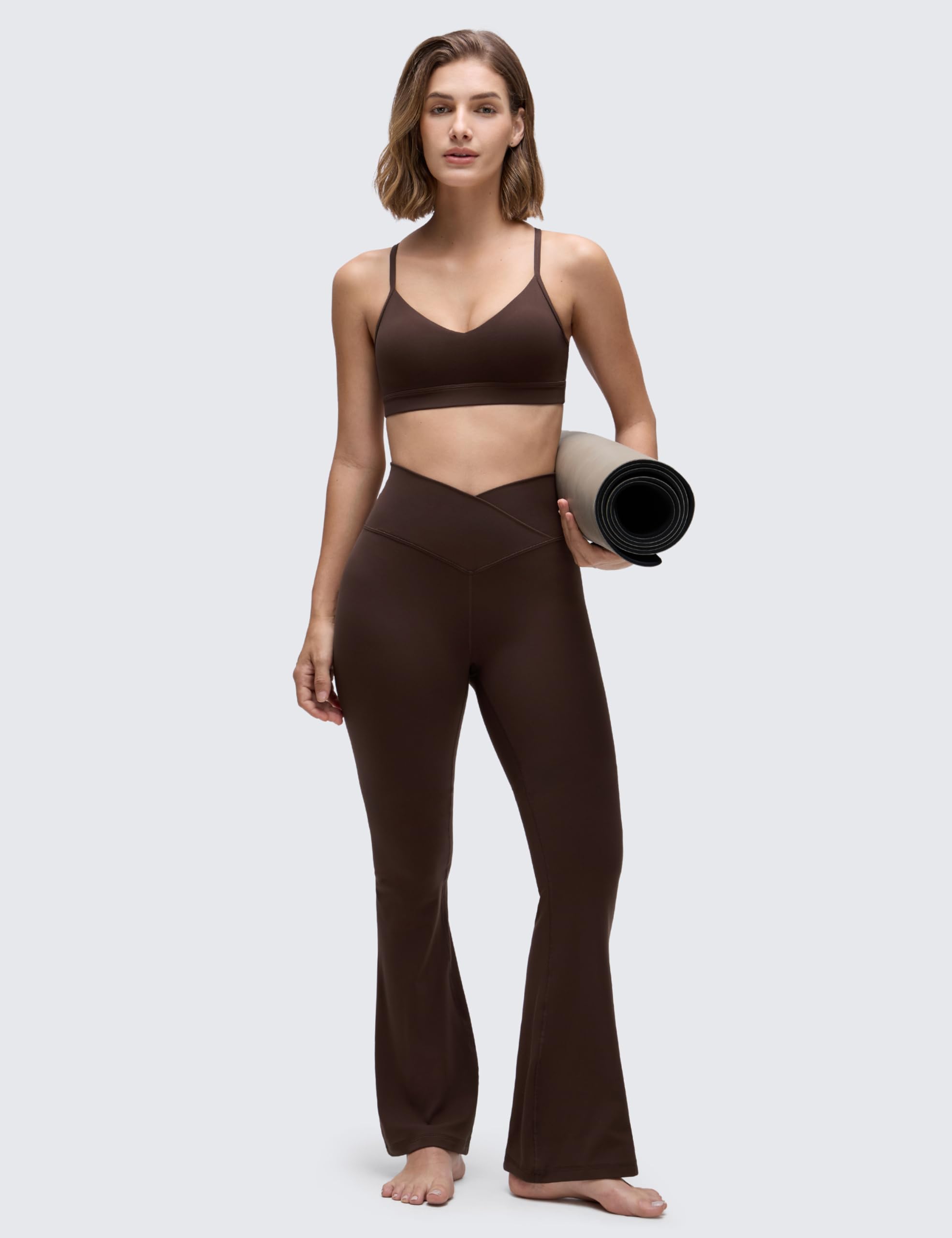 CRZ YOGA Butterluxe V Neck Sports Bras | Light Support, Removable Pads, Yoga, Extremely Soft, Square Back, Adjustable Spaghetti Straps, for Women