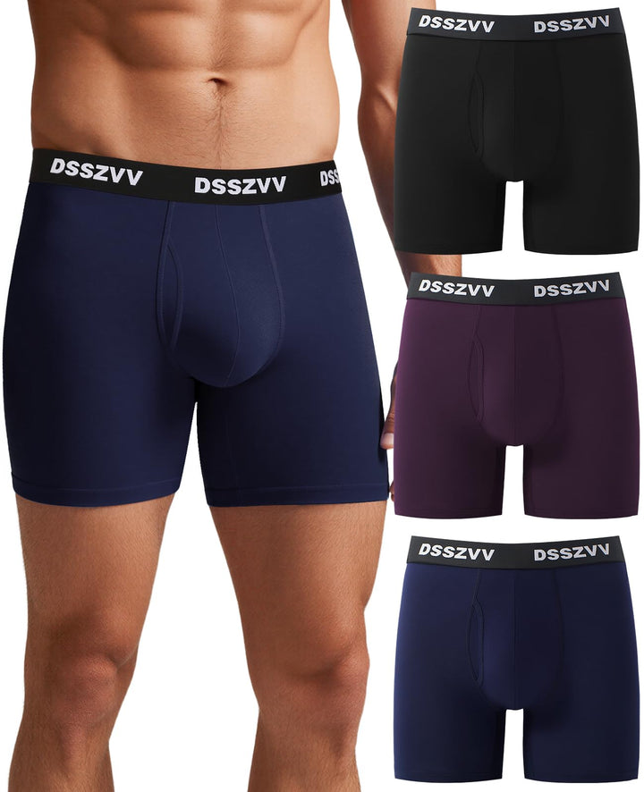 Men's Boxer Briefs Soft Stretch Breathable Underwear for Men 3 Pack Value Comfort No Riding Up