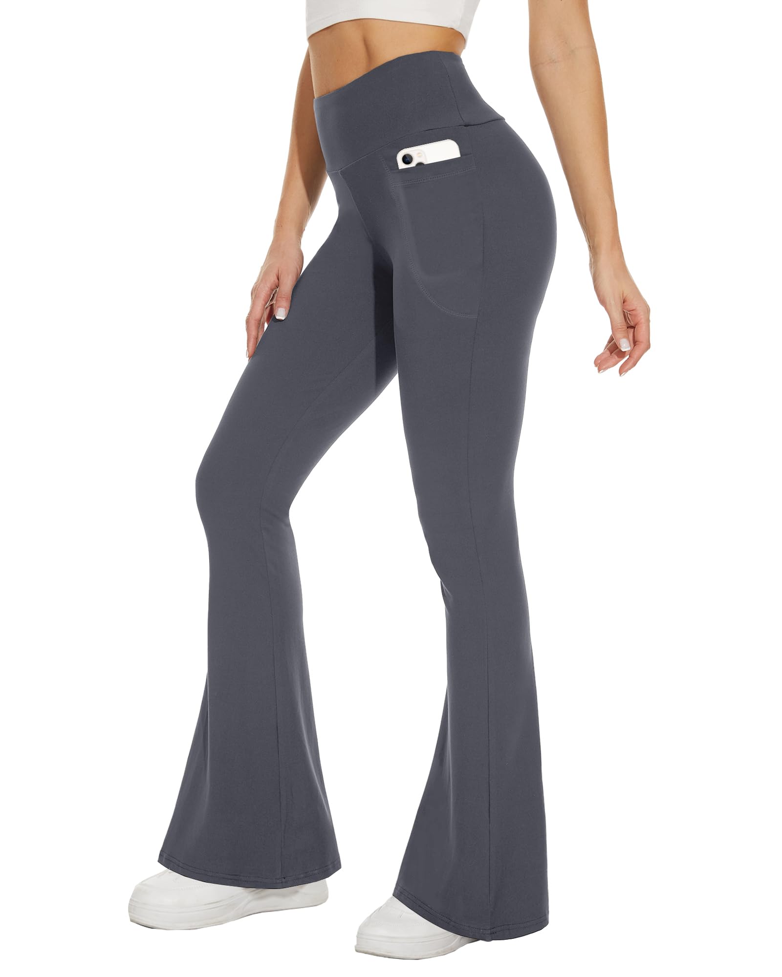 Sundwudu Black Flare Yoga Pants for Women - Soft High Waist Bootcut Leggings Tall & Long Bootleg Pants for Women