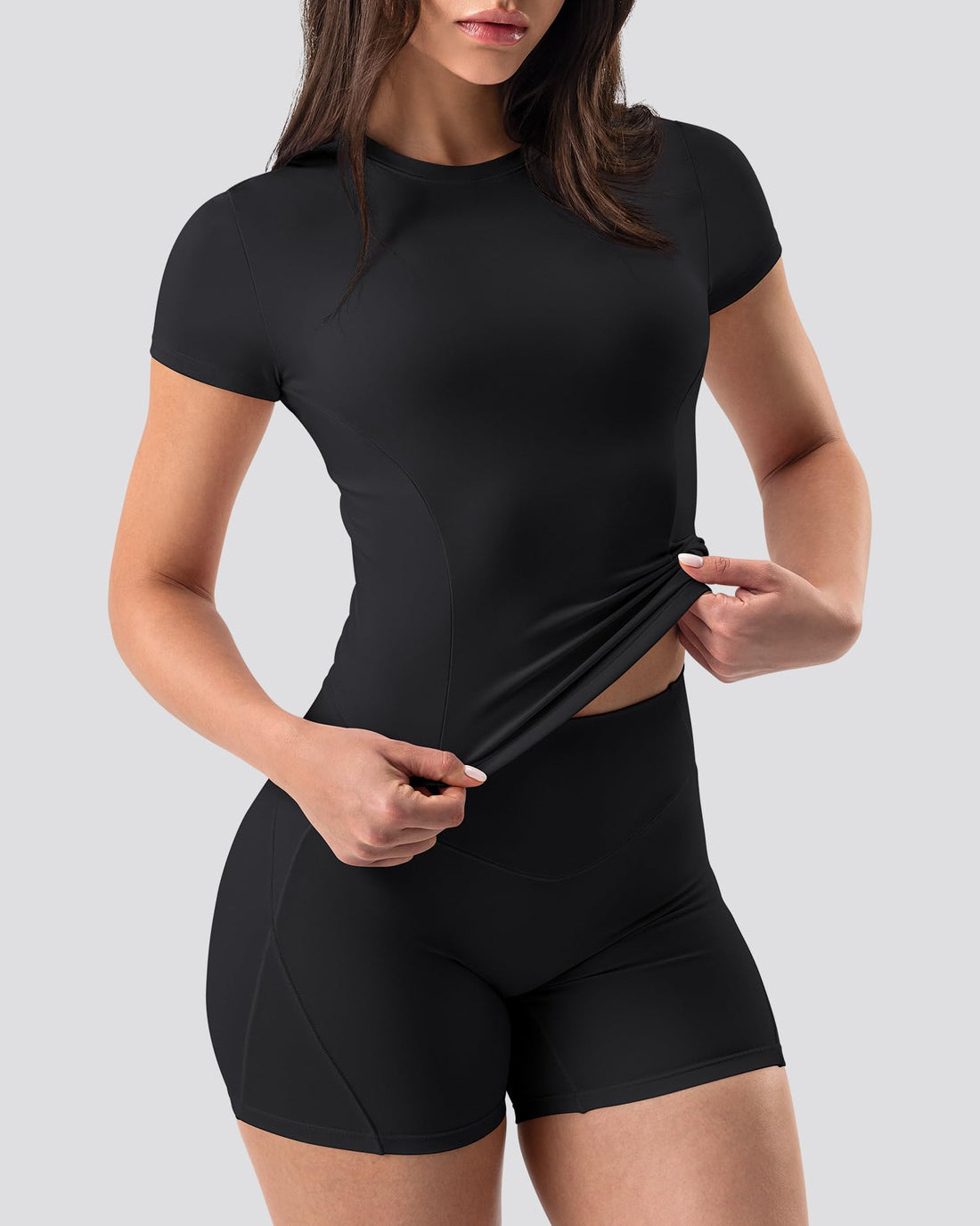 GYM RAINBOW Short Sleeve Workout Tops for Women, Cropped Workout Shirts Slim Fit Crew Neck Athletic Gym Running T Shirts