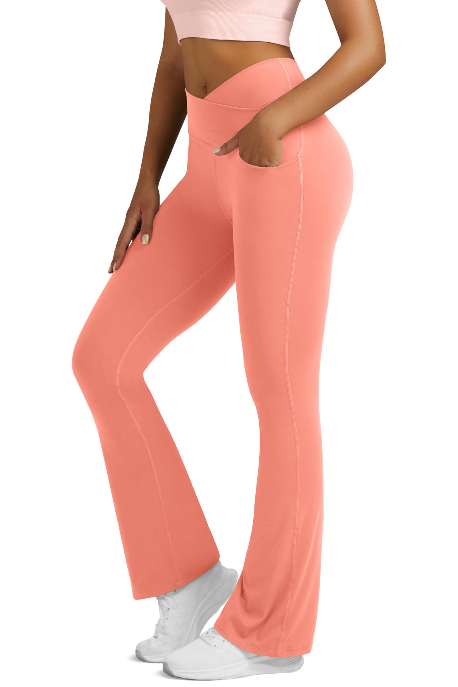 Flare Leggings for Women Yoga Pants with Pockets High Waisted Crossover Flare Leggings Bootcut Casual Yoga Pants