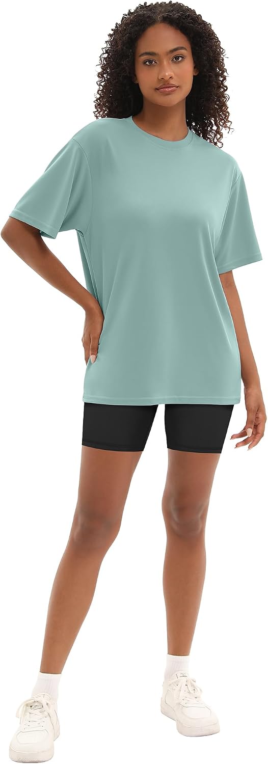 Kinglaman 5 Pack Workout Oversized T Shirts for Women, Short Sleeve Plus Size Baggy Dry Fit Athletic Gym Shirts Tops Tees